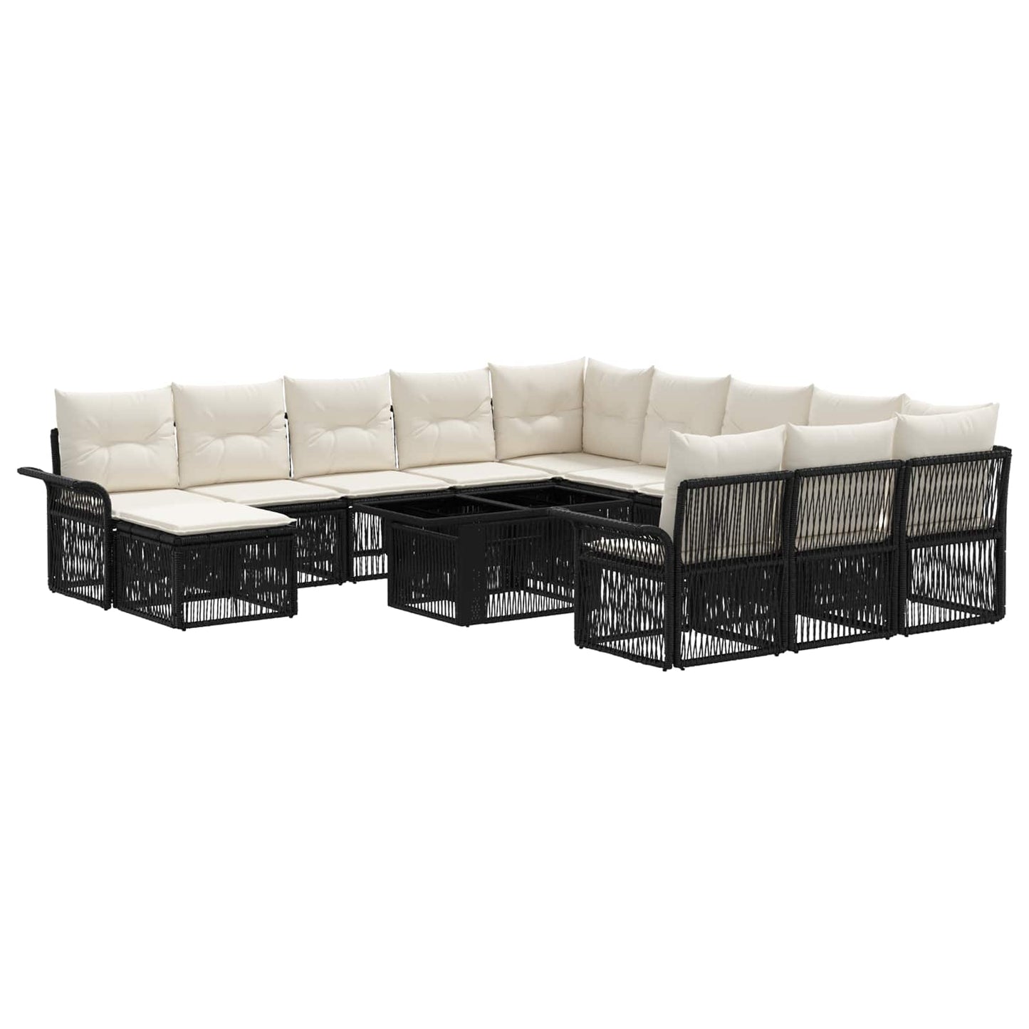 Gartensofa-set 13 stk. Schwarz und Cremeweiß Poly-Rattan