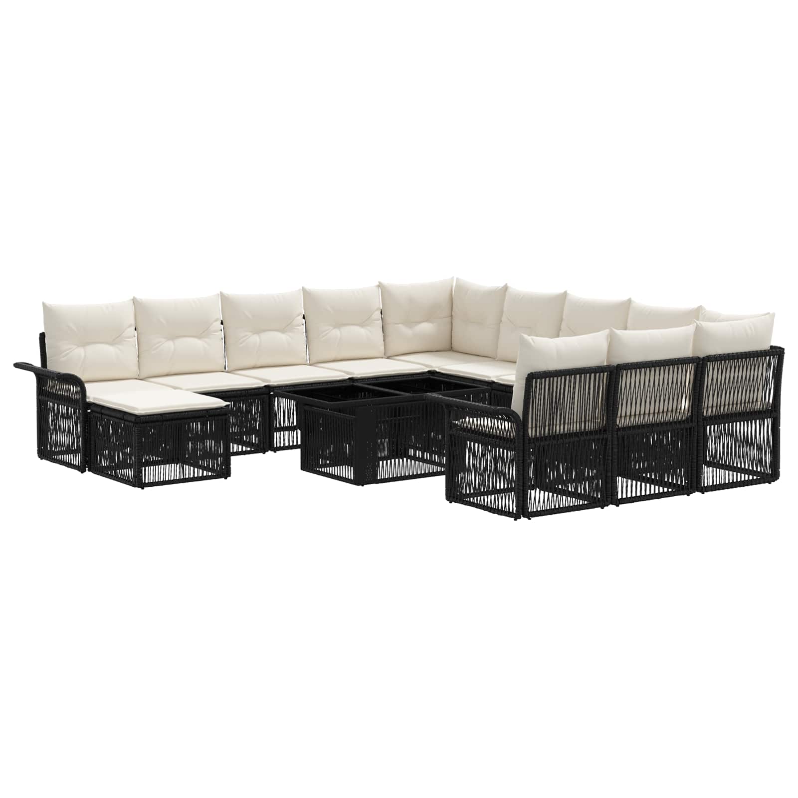 Gartensofa-set 13 stk. Schwarz und Cremeweiß Poly-Rattan