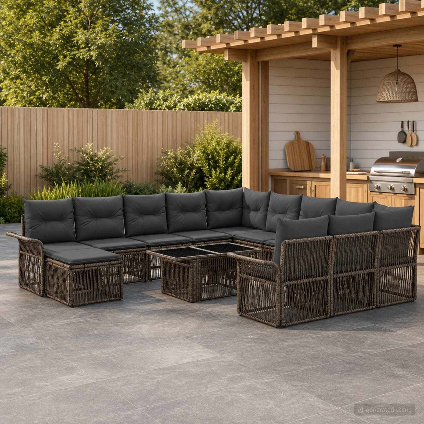 Gartensofa-set 13 stk. Grau und Dunkelgrau Poly-Rattan