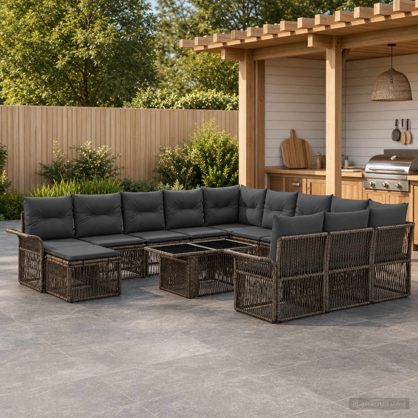 Gartensofa-set 13 stk. Grau und Dunkelgrau Poly-Rattan