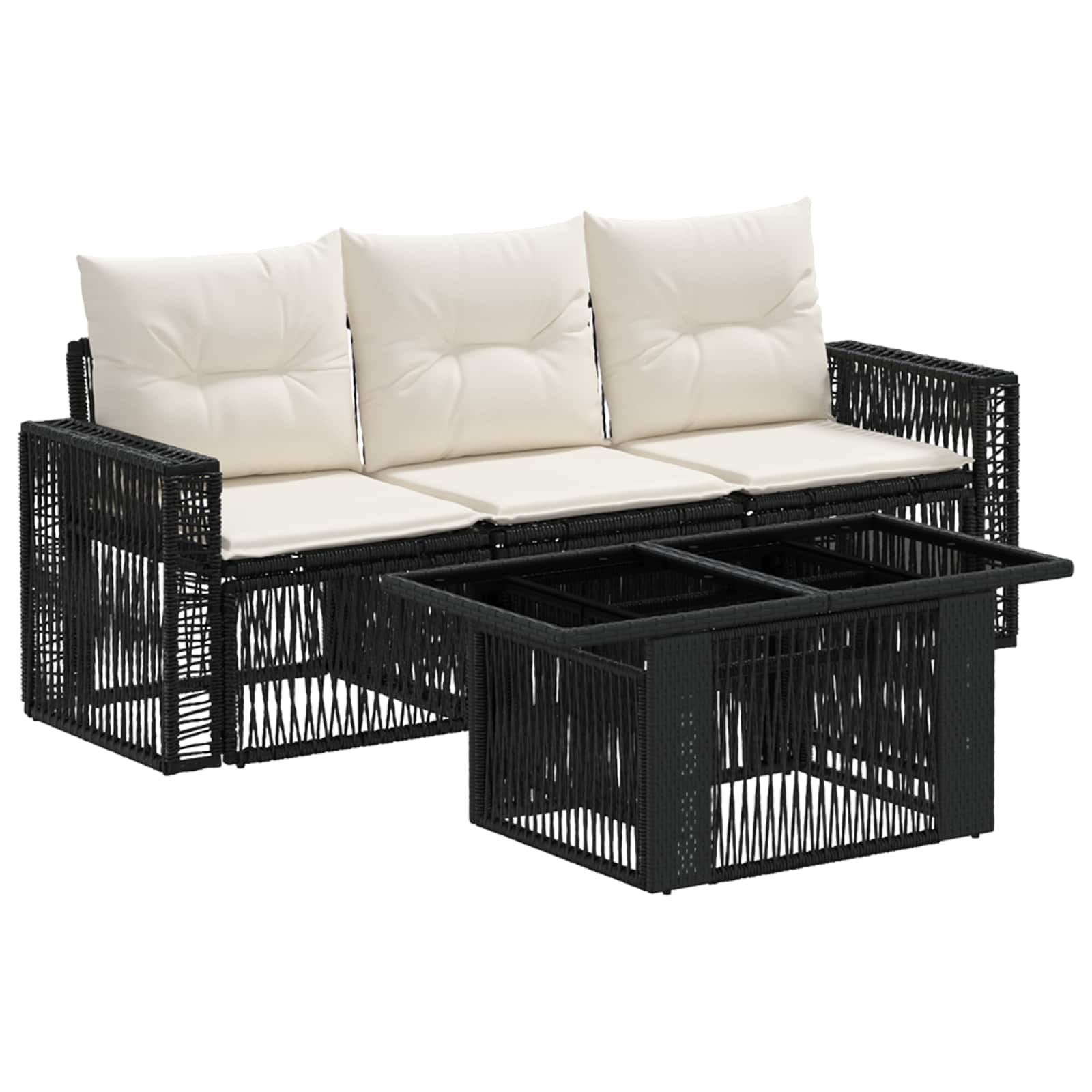 Gartensofa-set 4 stk. Schwarz und Cremeweiß Poly-Rattan