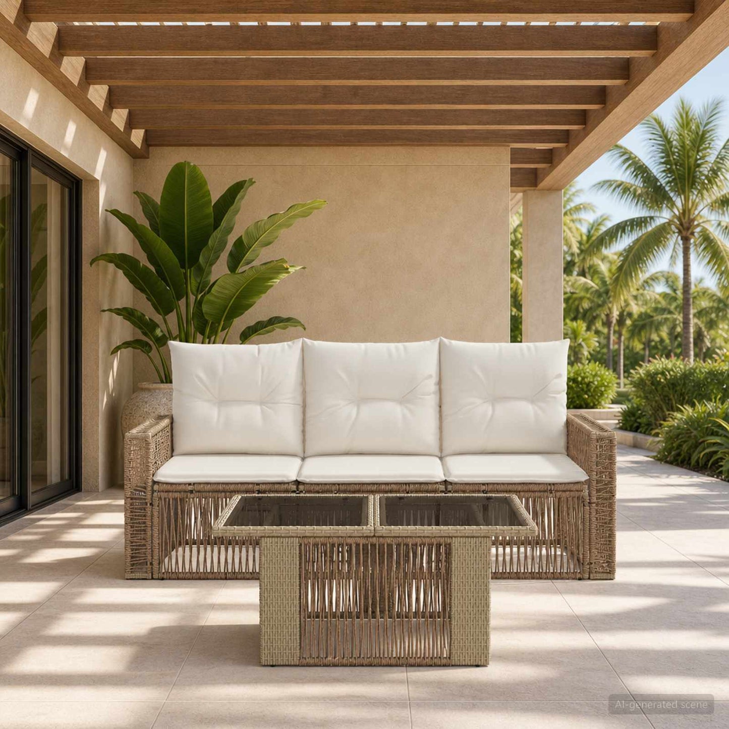 Gartensofa-set 4 stk. Beige und Cremeweiß Poly-Rattan