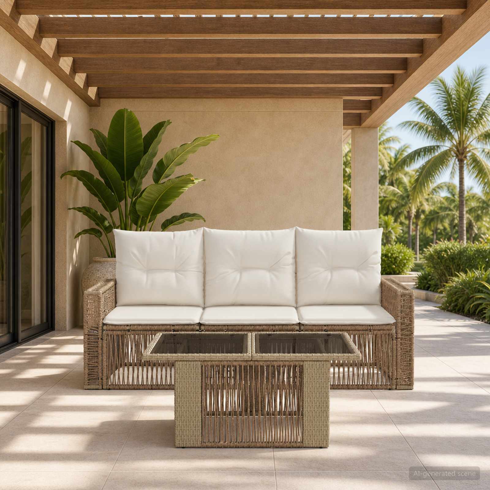 Gartensofa-set 4 stk. Beige und Cremeweiß Poly-Rattan