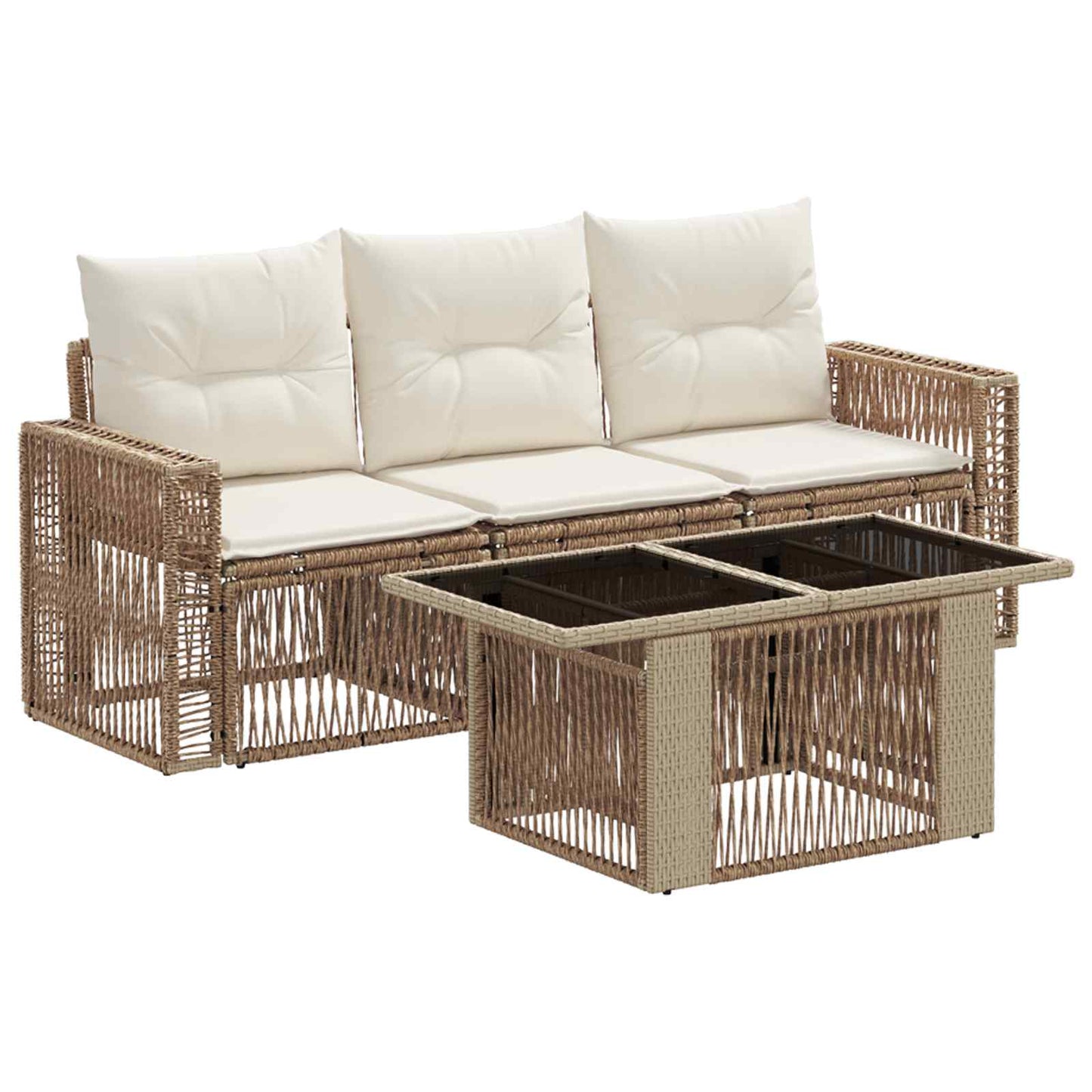 Gartensofa-set 4 stk. Beige und Cremeweiß Poly-Rattan