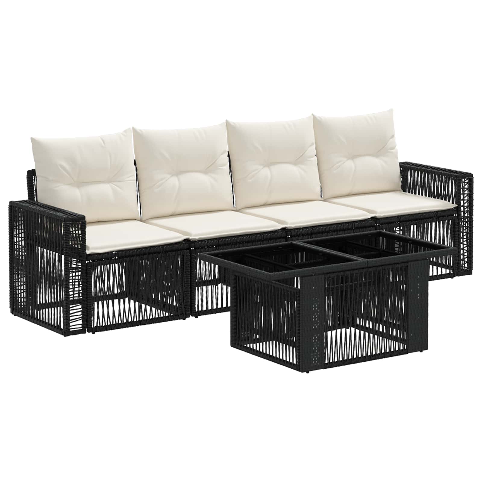 Gartensofa-set 5 stk. Schwarz und Cremeweiß Poly-Rattan
