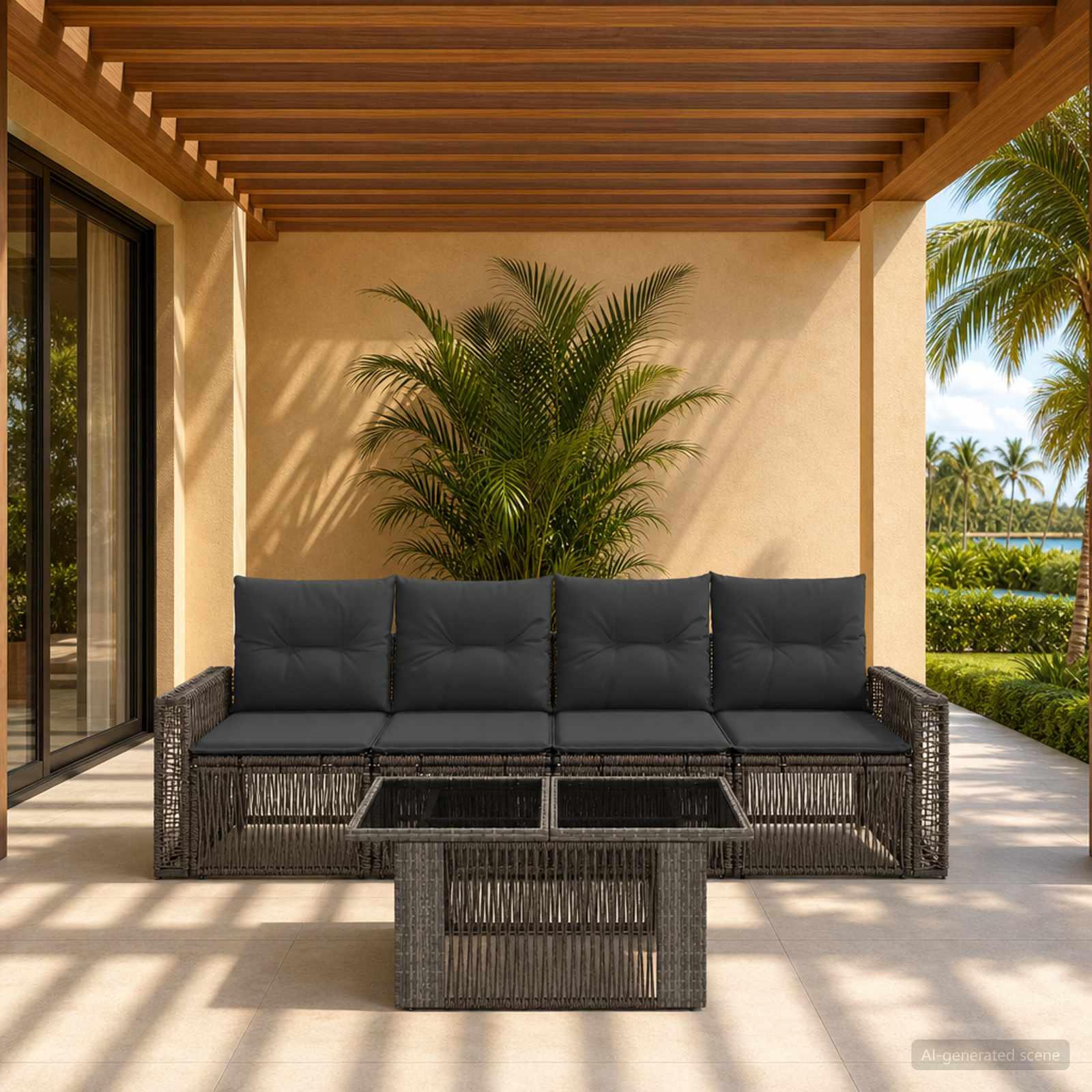 Gartensofa-set 5 stk. Grau und Dunkelgrau Poly-Rattan