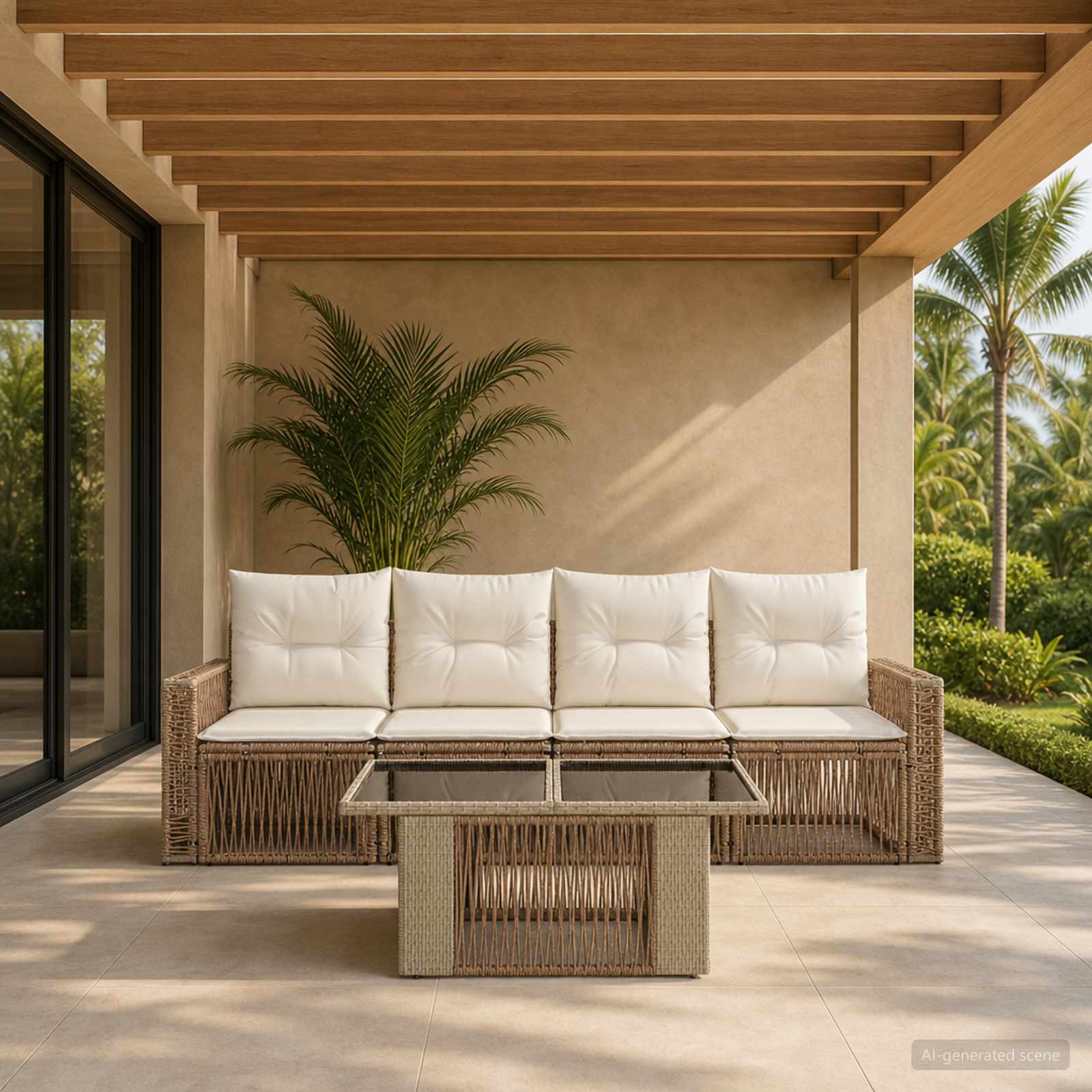 Gartensofa-set 5 stk. Beige und Cremeweiß Poly-Rattan