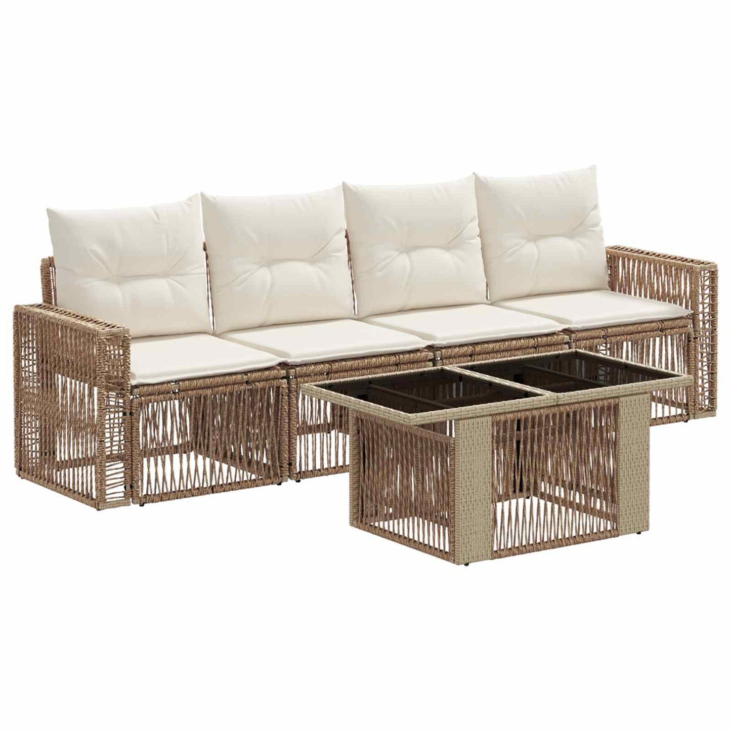 Gartensofa-set 5 stk. Beige und Cremeweiß Poly-Rattan