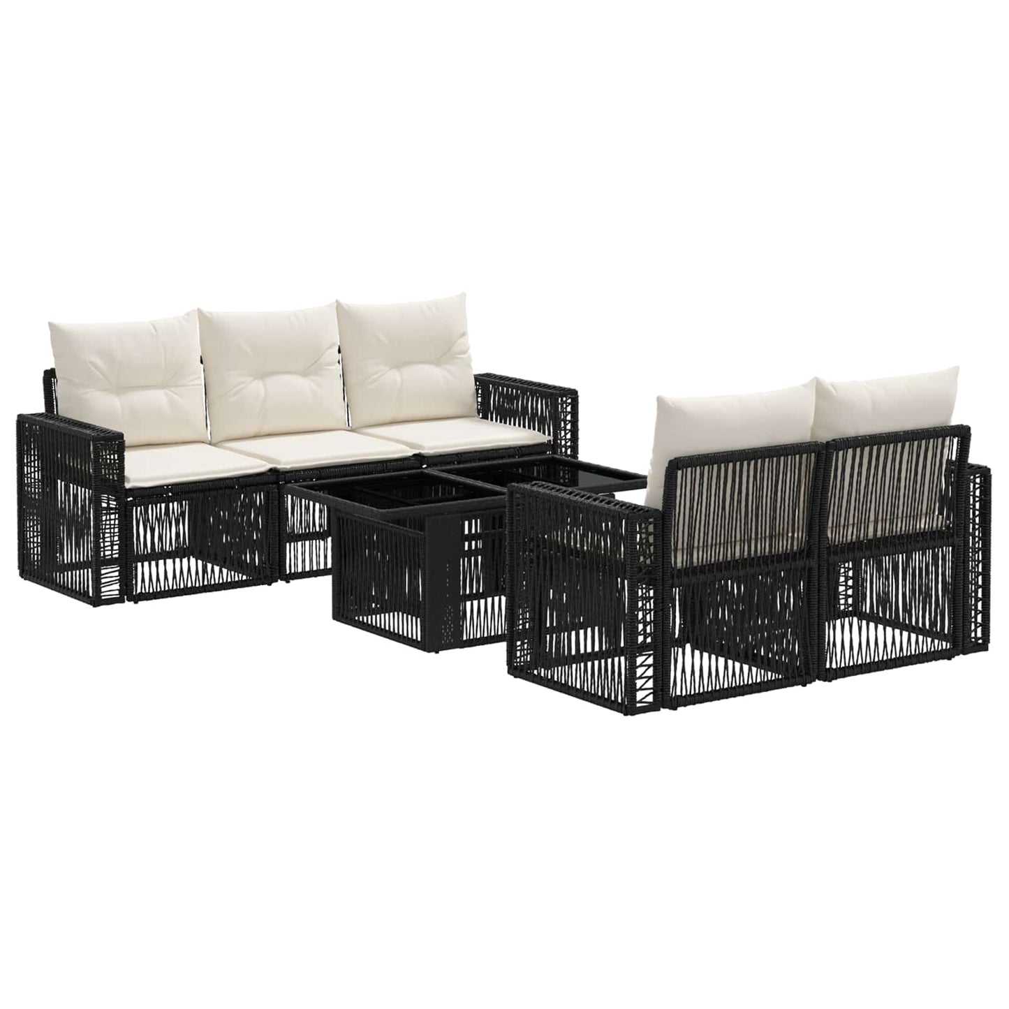 Gartensofa-set 6 stk. Schwarz und Cremeweiß Poly-Rattan