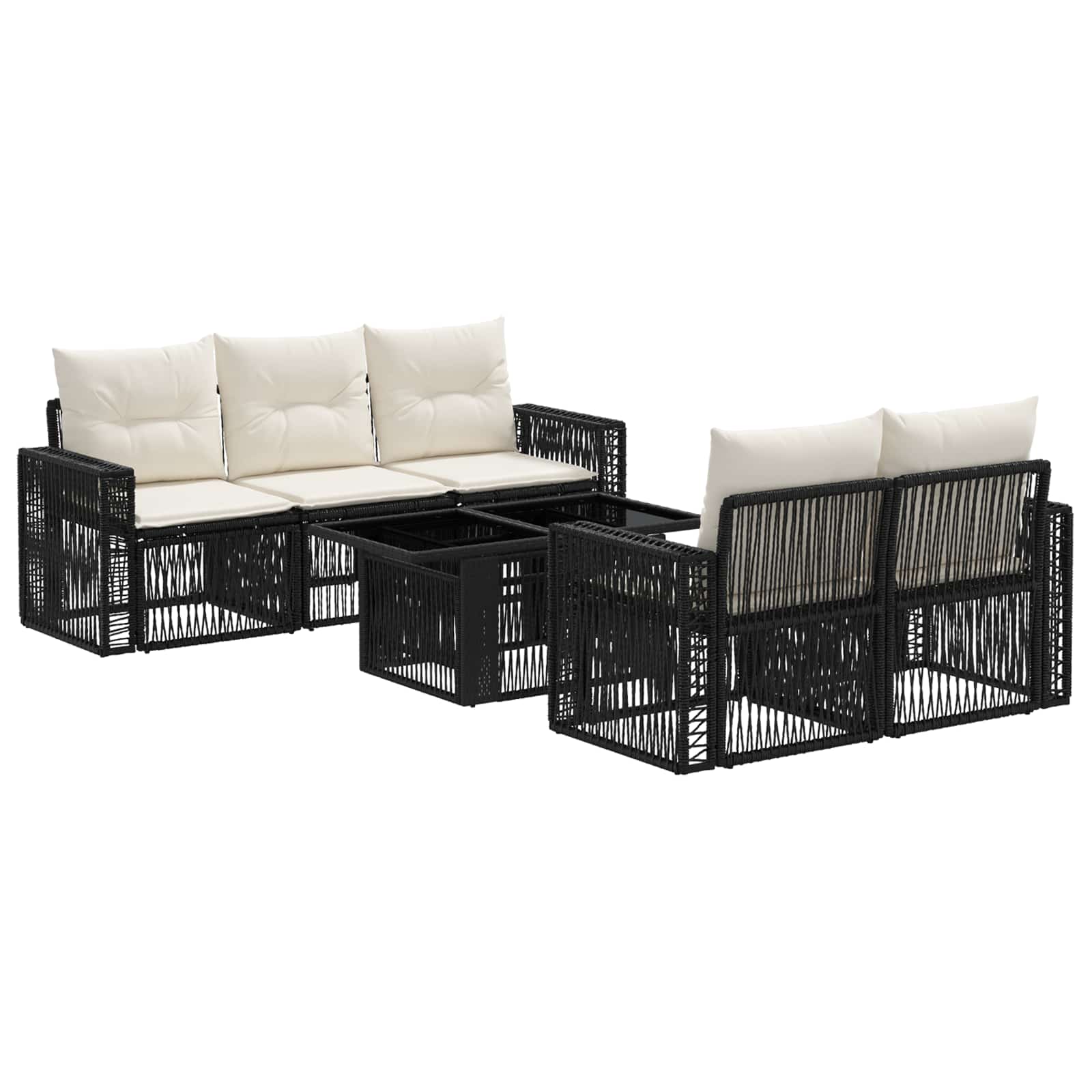 Gartensofa-set 6 stk. Schwarz und Cremeweiß Poly-Rattan