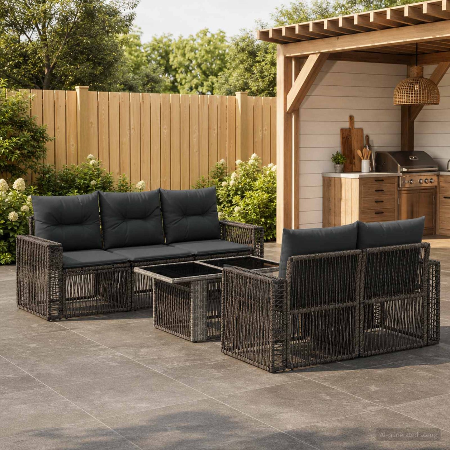 Gartensofa-set 6 stk. Grau und Dunkelgrau Poly-Rattan