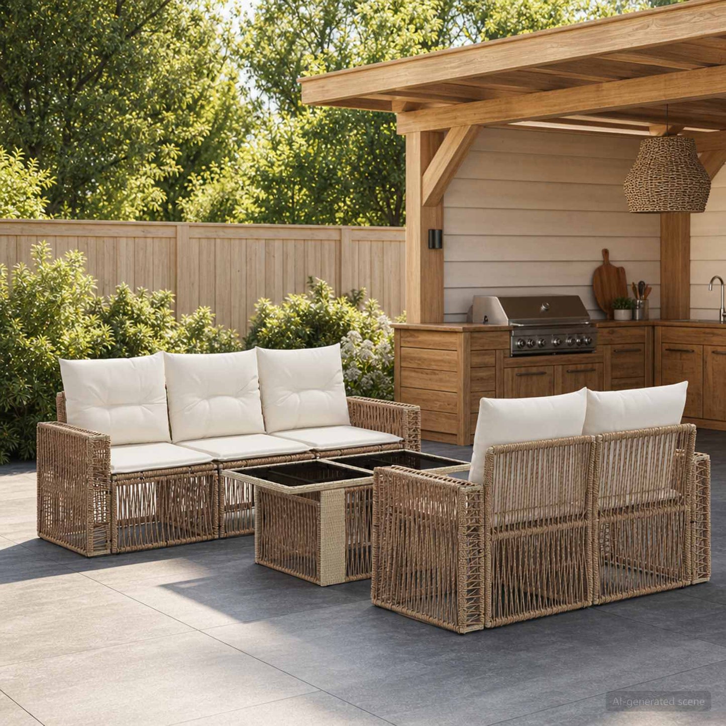 Gartensofa-set 6 stk. Beige und Cremeweiß Poly-Rattan