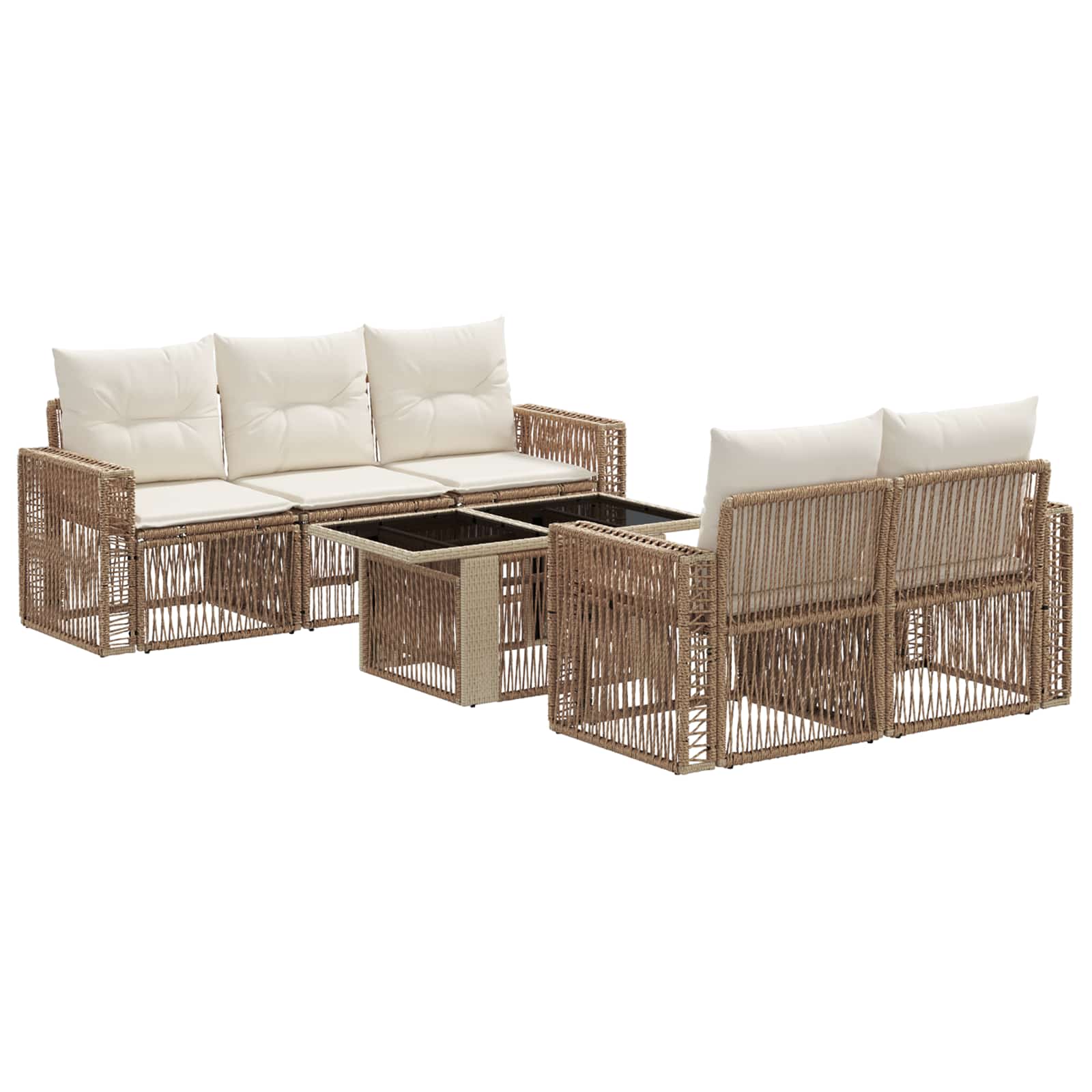 Gartensofa-set 6 stk. Beige und Cremeweiß Poly-Rattan