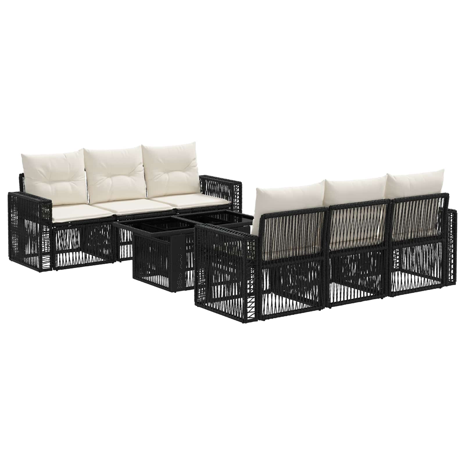 Gartensofa-set 7 stk. Schwarz und Cremeweiß Poly-Rattan