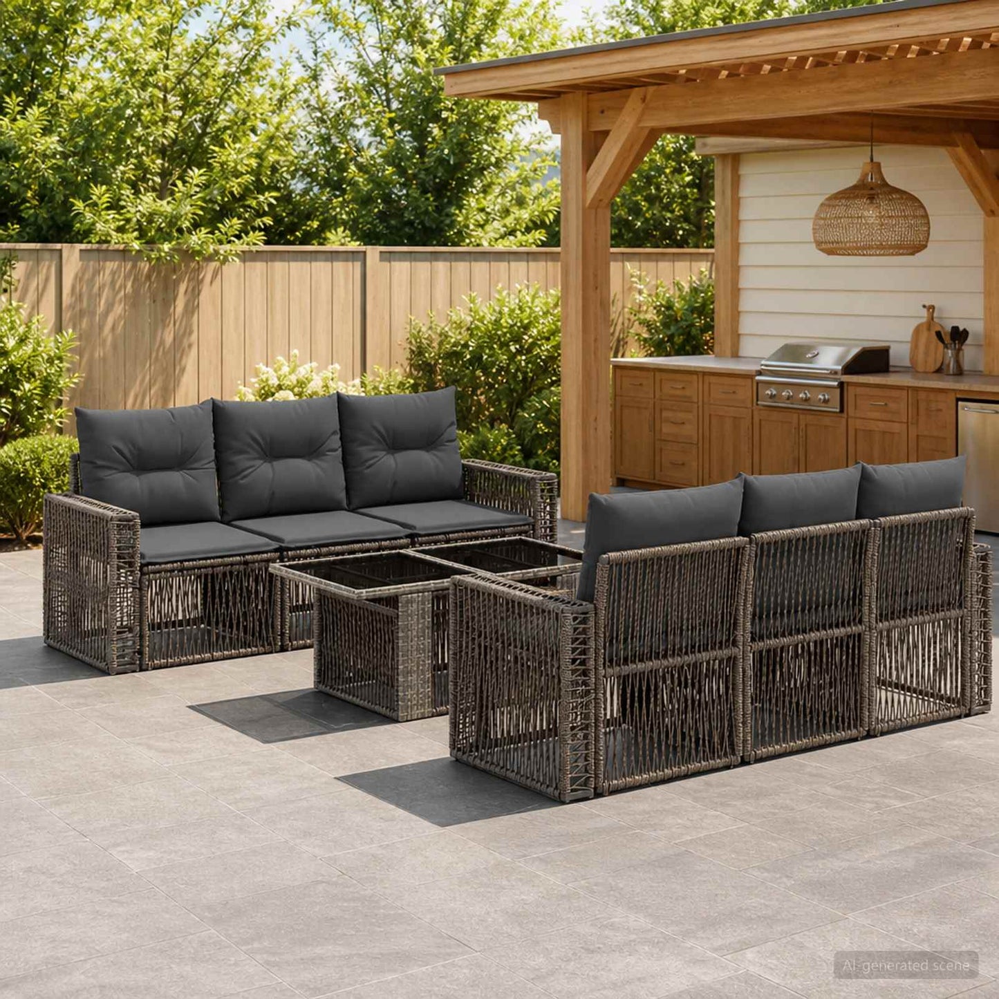 Gartensofa-set 7 stk. Grau und Dunkelgrau Poly-Rattan