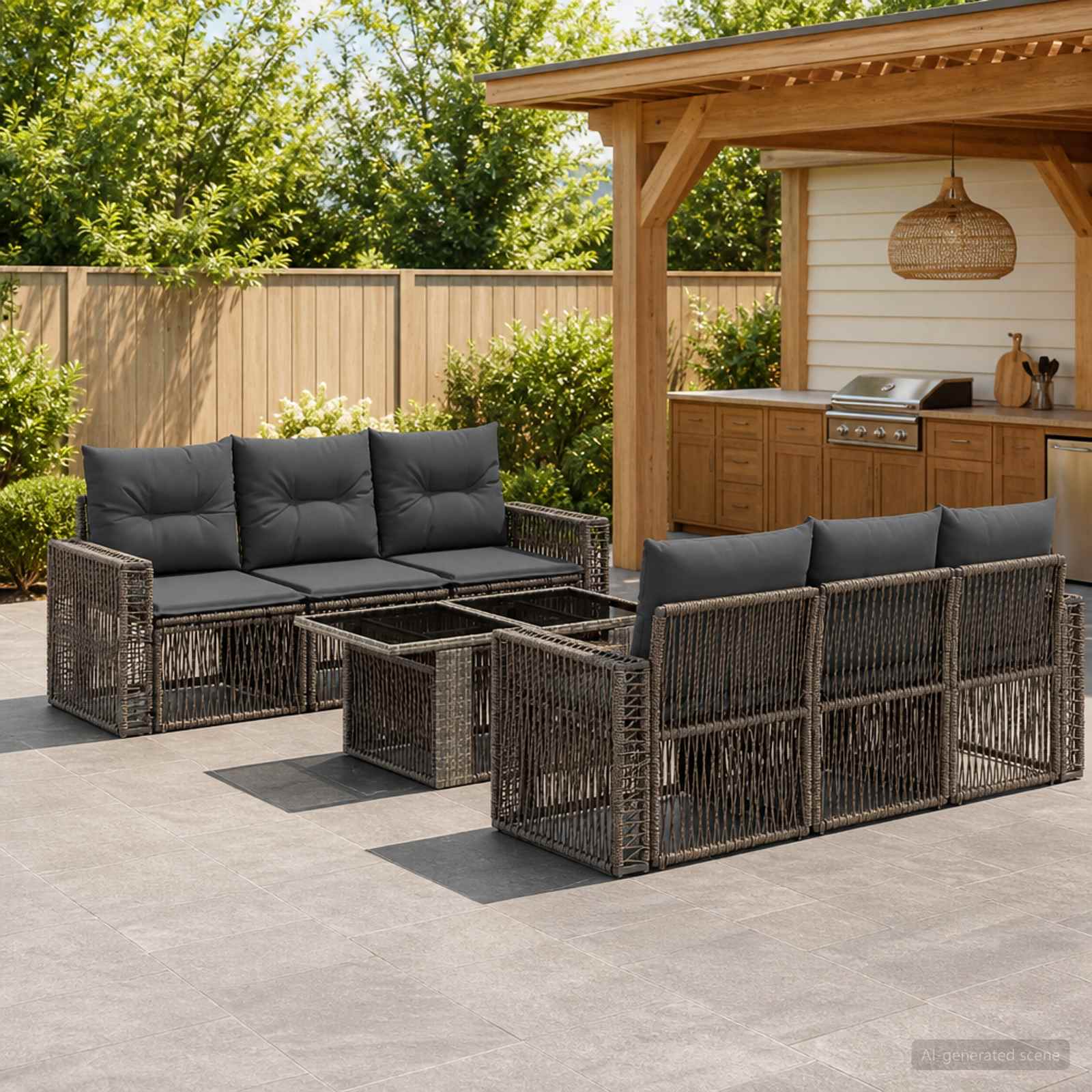 Gartensofa-set 7 stk. Grau und Dunkelgrau Poly-Rattan