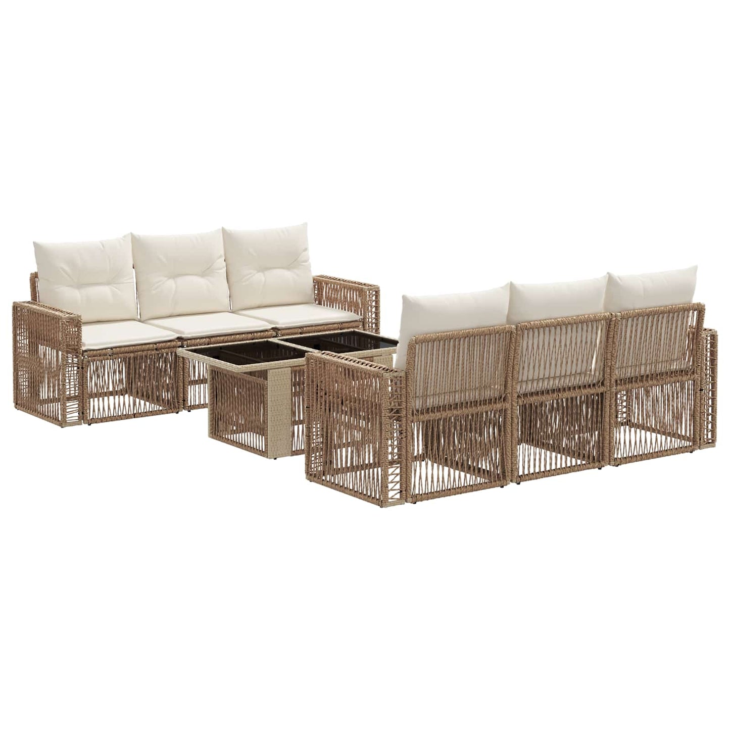 Gartensofa-set 7 stk. Beige und Cremeweiß Poly-Rattan