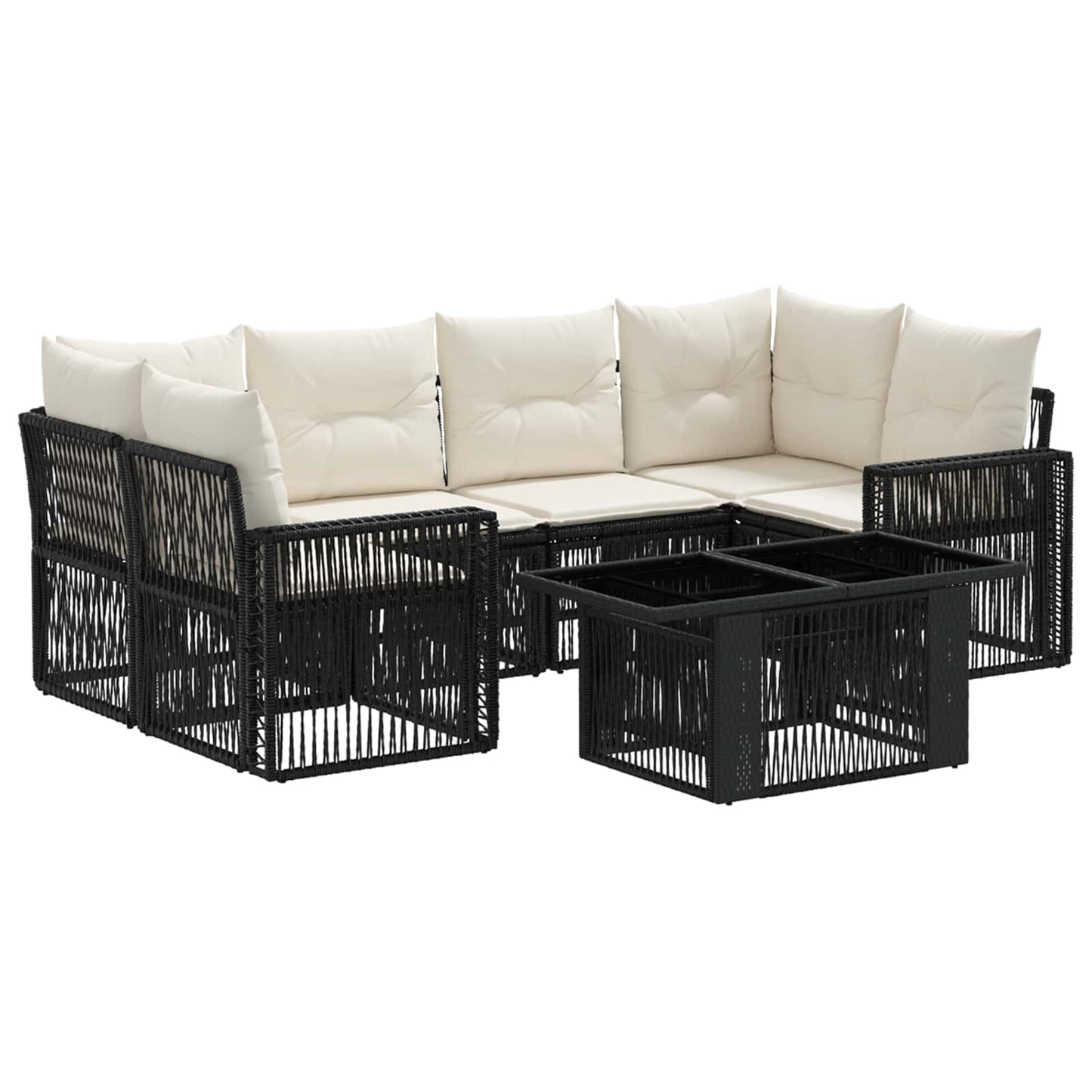 Gartensofa-set 7 stk. Schwarz und Cremeweiß Poly-Rattan