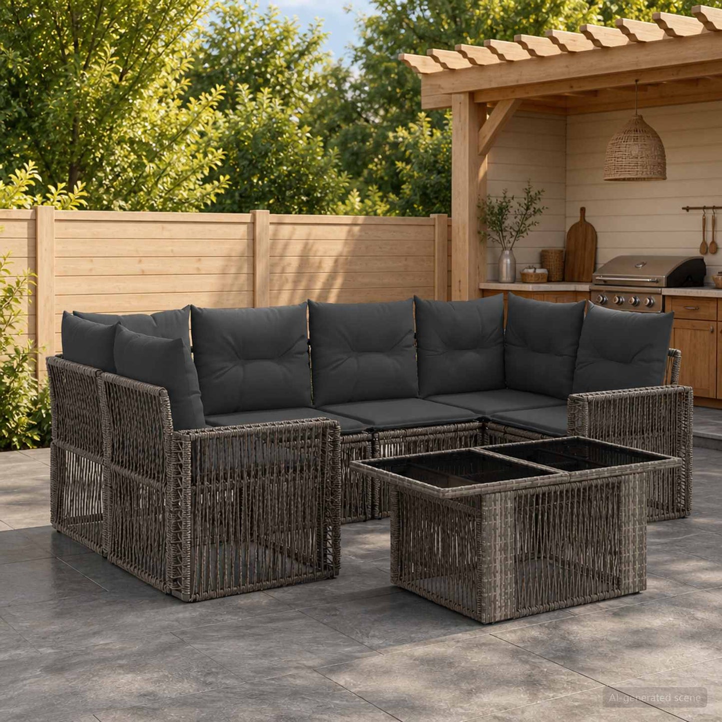 Gartensofa-set 7 stk. Grau und Dunkelgrau Poly-Rattan