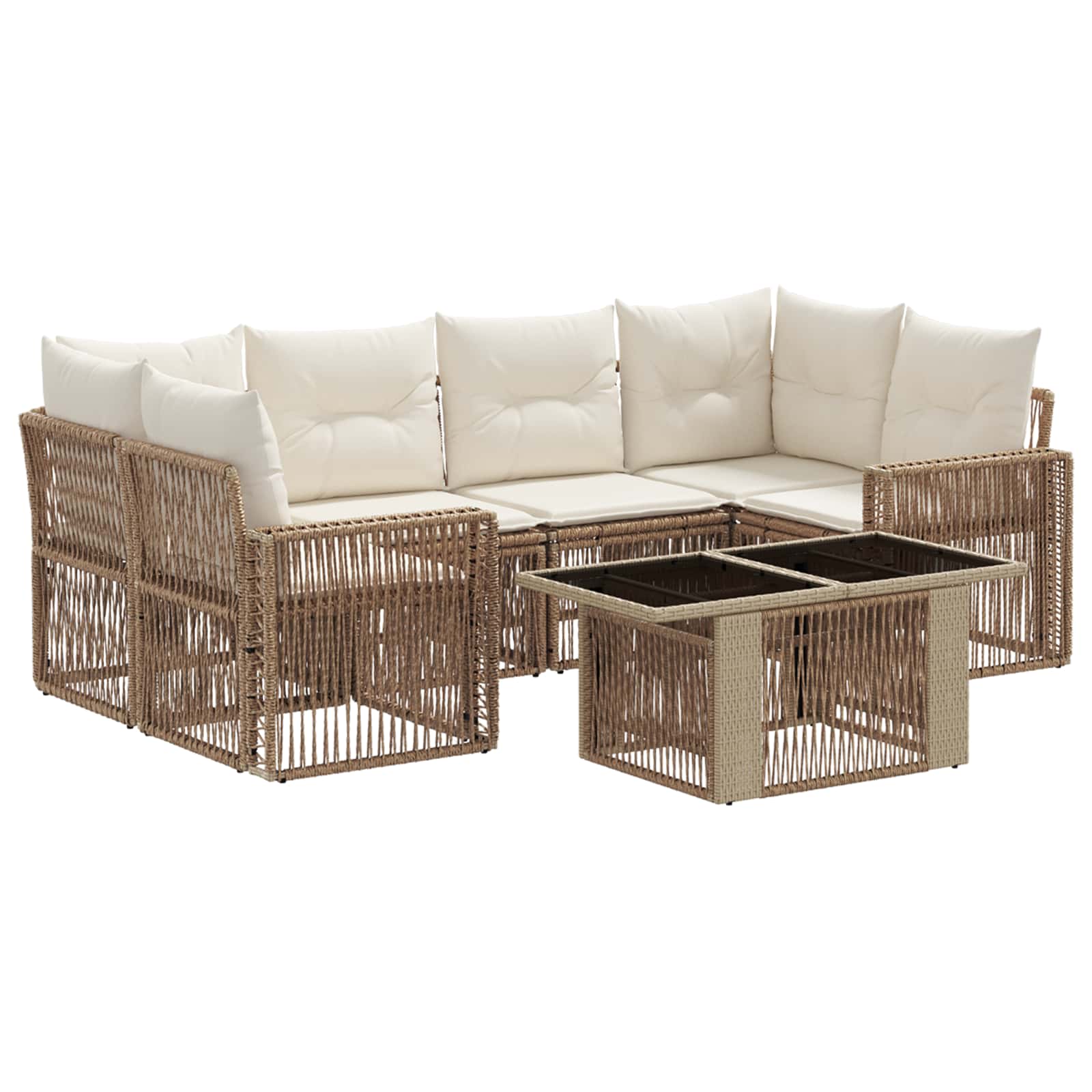 Gartensofa-set 7 stk. Beige und Cremeweiß Poly-Rattan