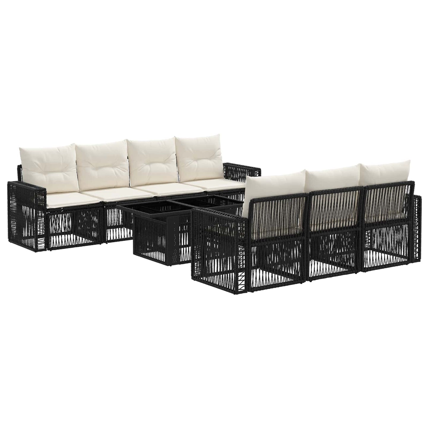 Gartensofa-set 8 stk. Schwarz und Cremeweiß Poly-Rattan