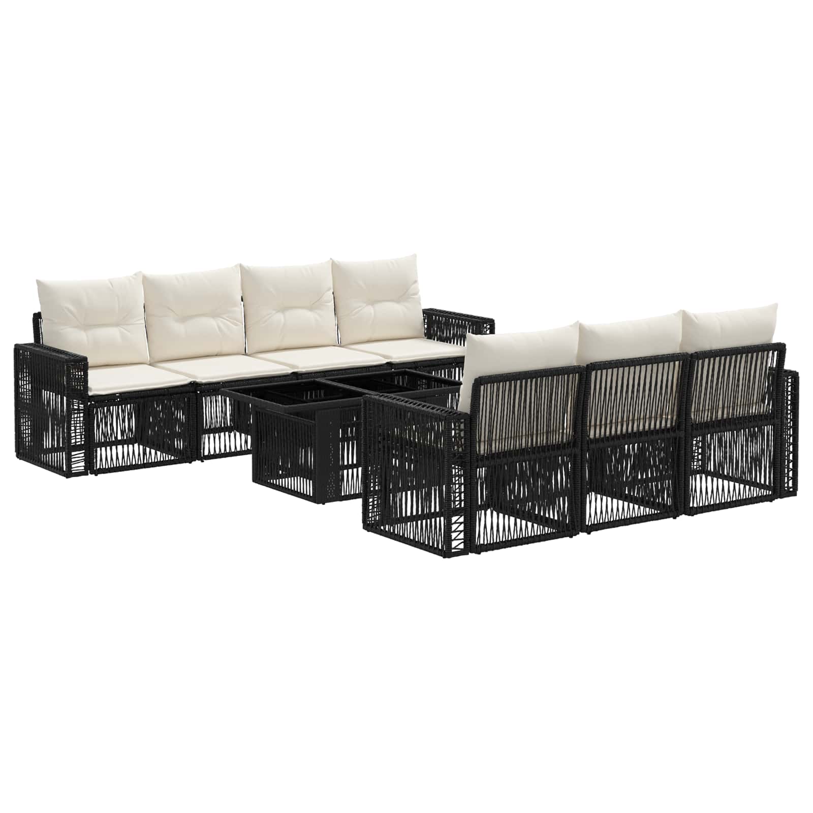 Gartensofa-set 8 stk. Schwarz und Cremeweiß Poly-Rattan