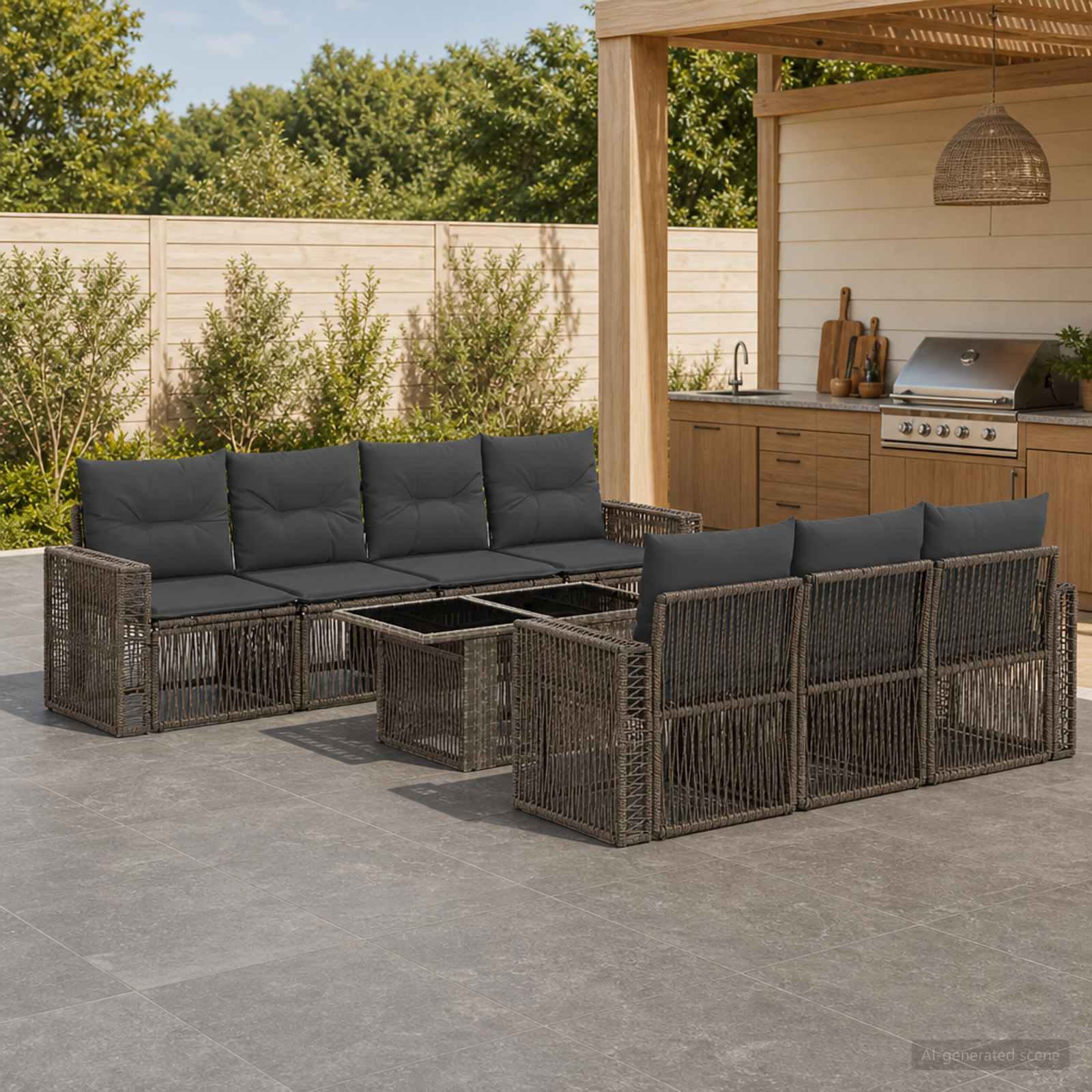 Gartensofa-set 8 stk. Grau und Dunkelgrau Poly-Rattan