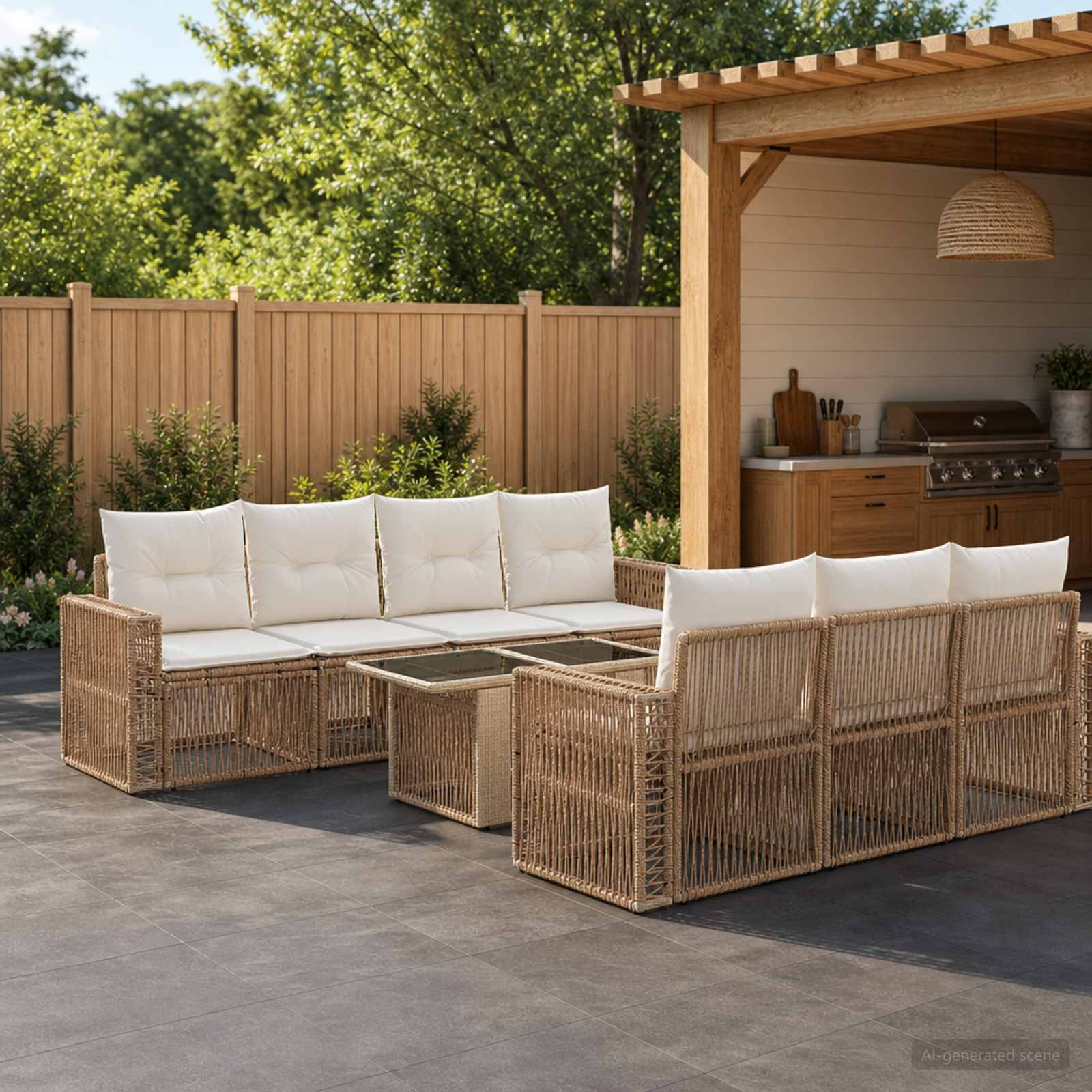 Gartensofa-set 8 stk. Beige und Cremeweiß Poly-Rattan