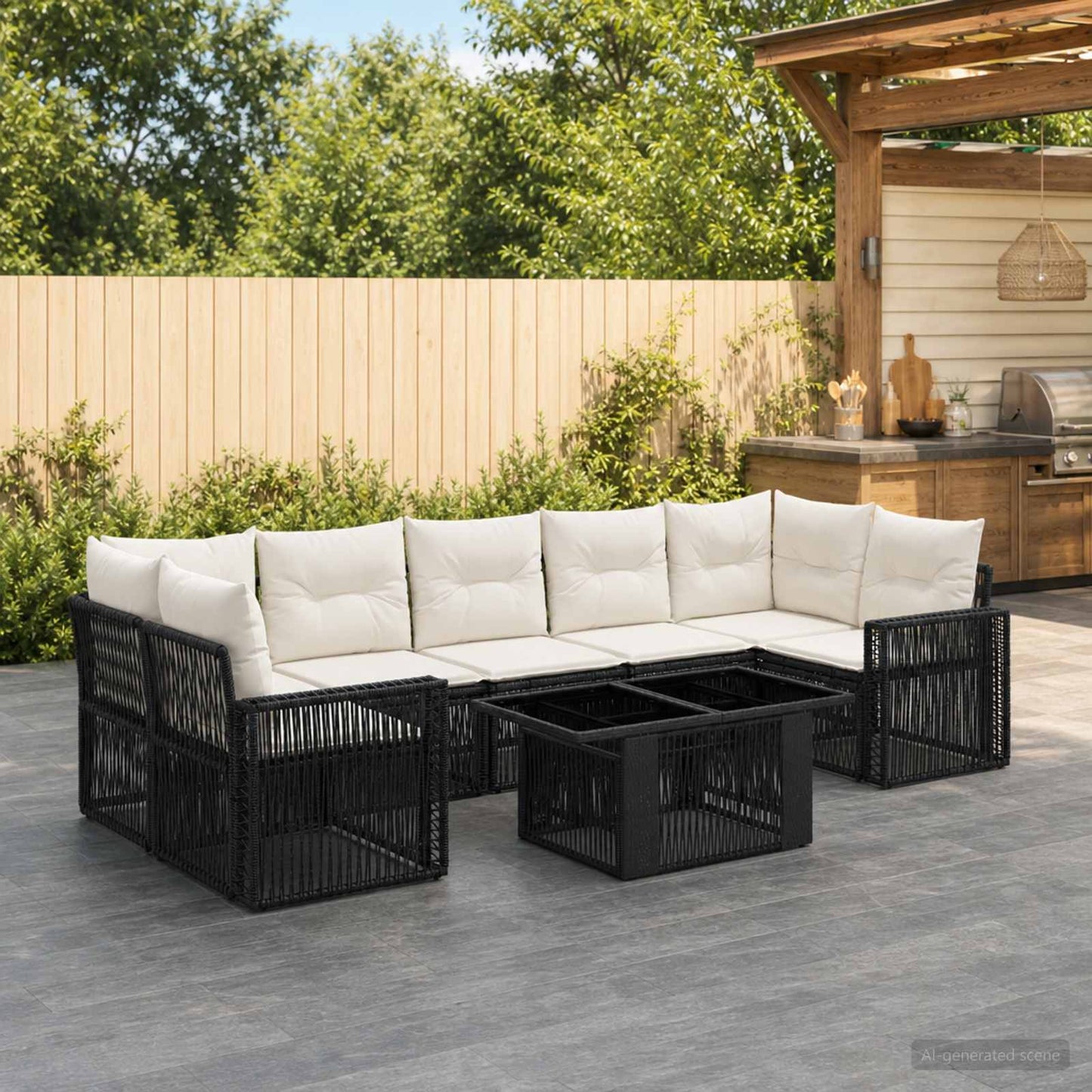 Gartensofa-set 8 stk. Schwarz und Cremeweiß Poly-Rattan