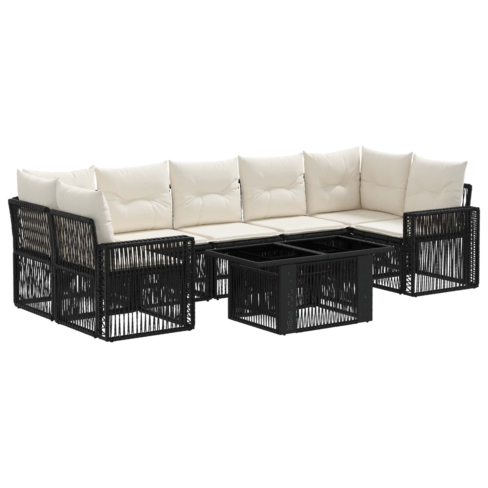 Gartensofa-set 8 stk. Schwarz und Cremeweiß Poly-Rattan