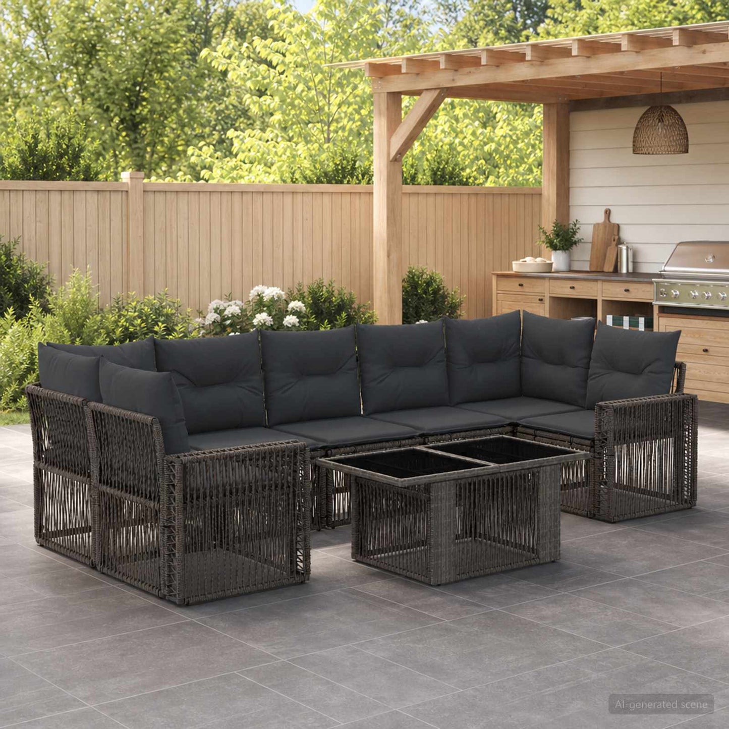 Gartensofa-set 8 stk. Grau und Dunkelgrau Poly-Rattan