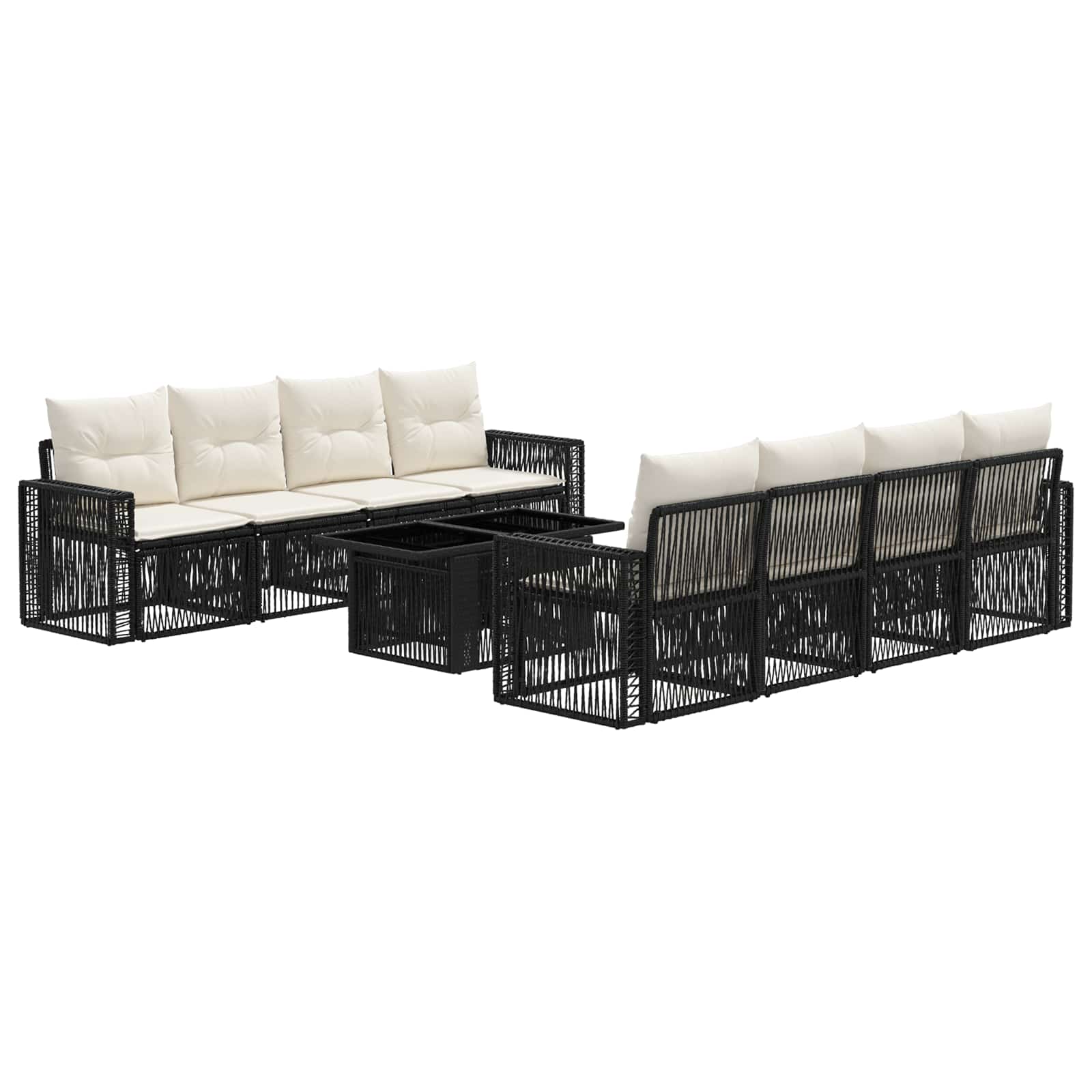 Gartensofa-set 9 stk. Schwarz und Cremeweiß Poly-Rattan