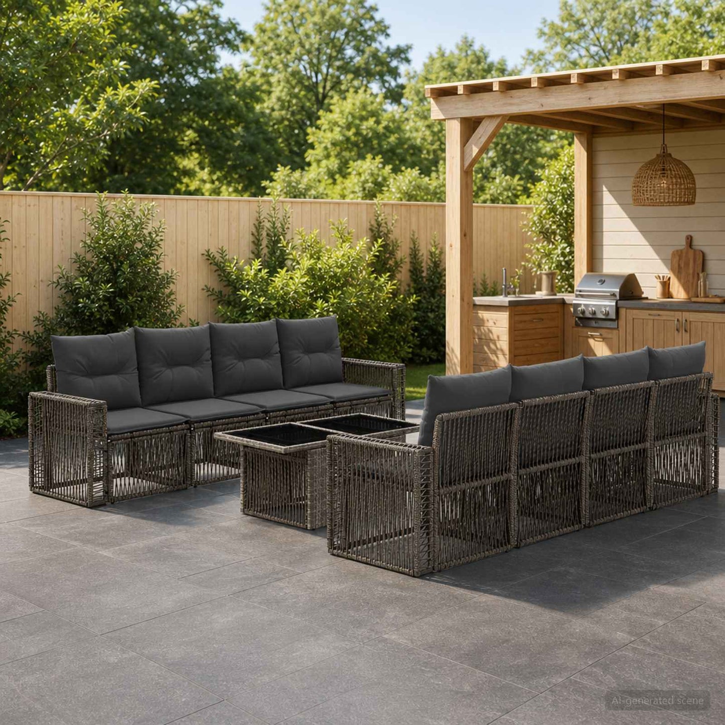 Gartensofa-set 9 stk. Grau und Dunkelgrau Poly-Rattan