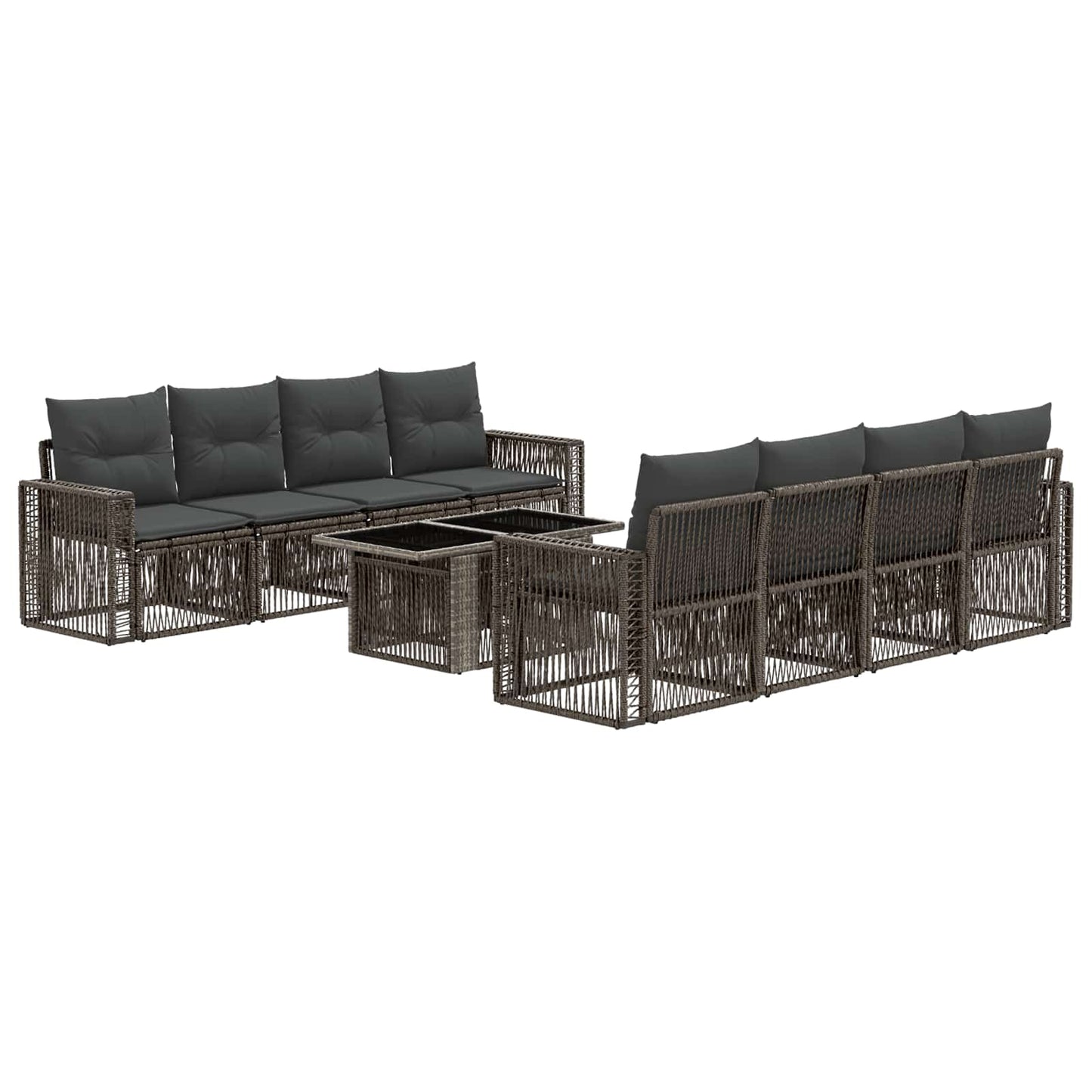 Gartensofa-set 9 stk. Grau und Dunkelgrau Poly-Rattan