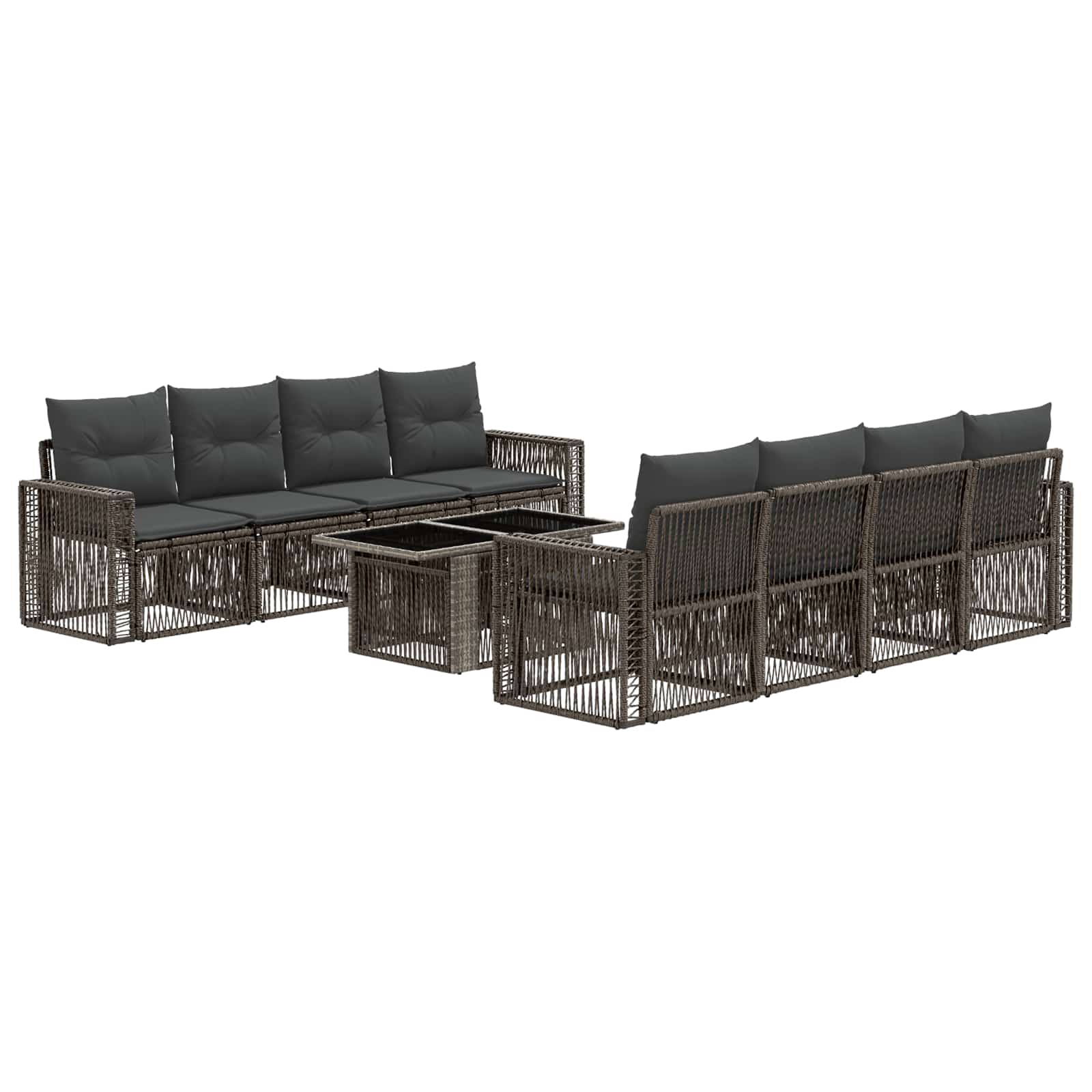 Gartensofa-set 9 stk. Grau und Dunkelgrau Poly-Rattan