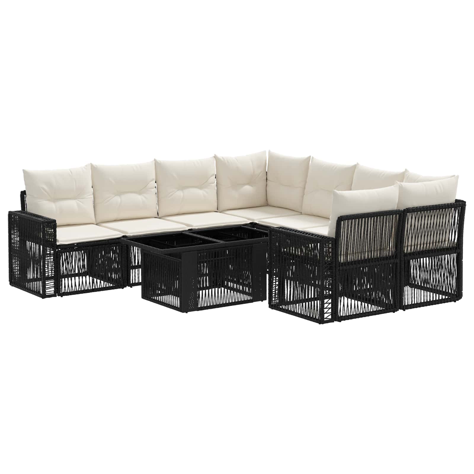 Gartensofa-set 9 stk. Schwarz und Cremeweiß Poly-Rattan