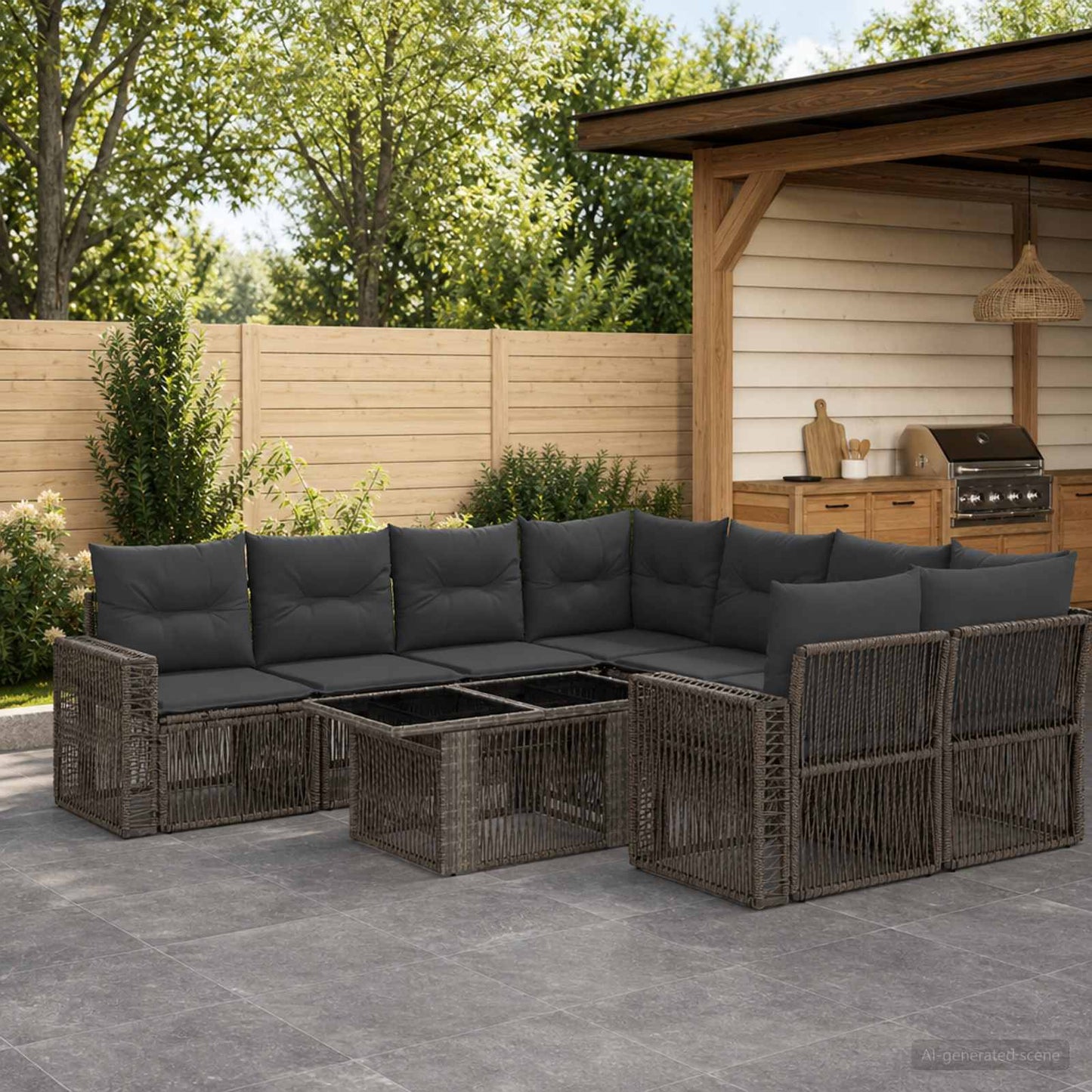 Gartensofa-set 9 stk. Grau und Dunkelgrau Poly-Rattan