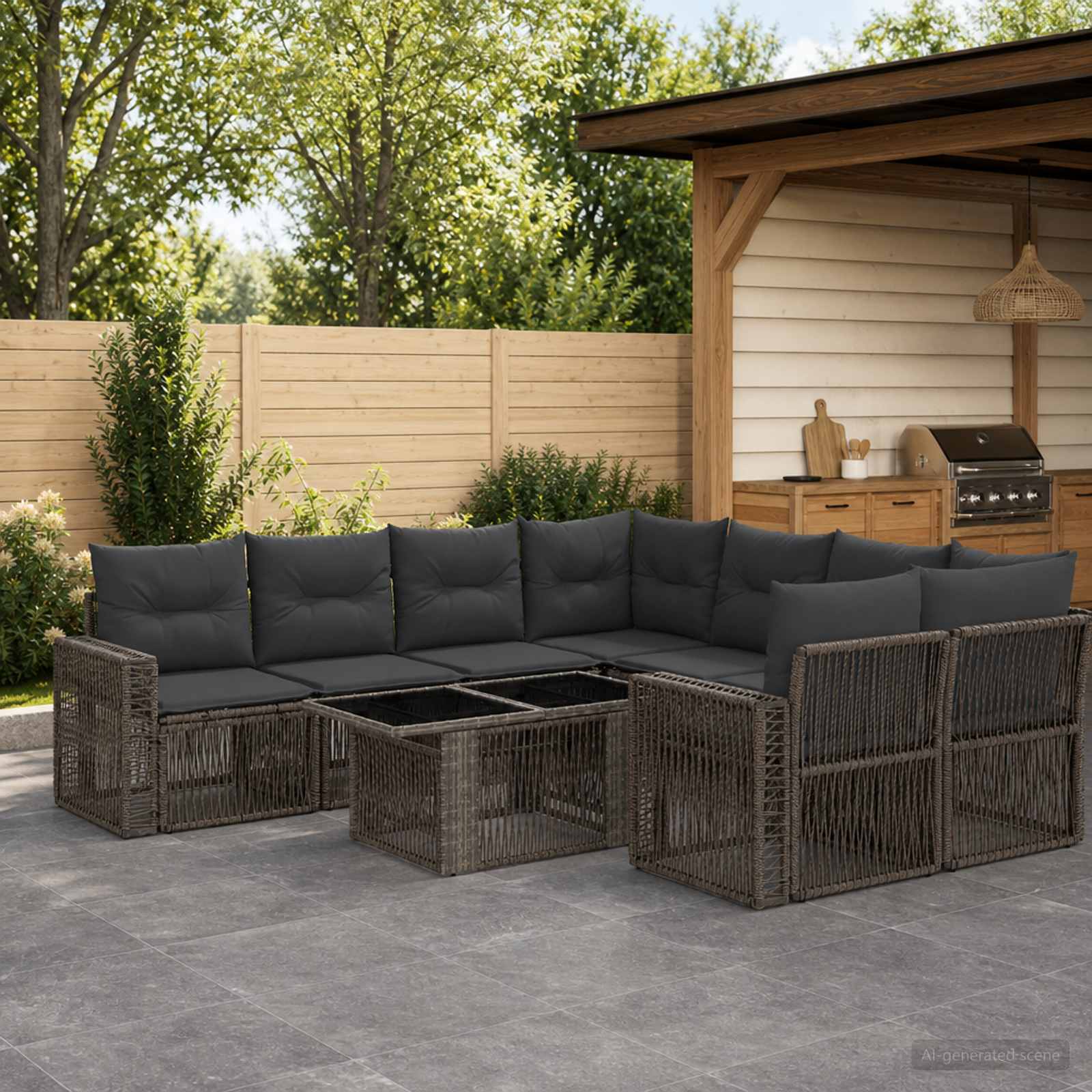 Gartensofa-set 9 stk. Grau und Dunkelgrau Poly-Rattan