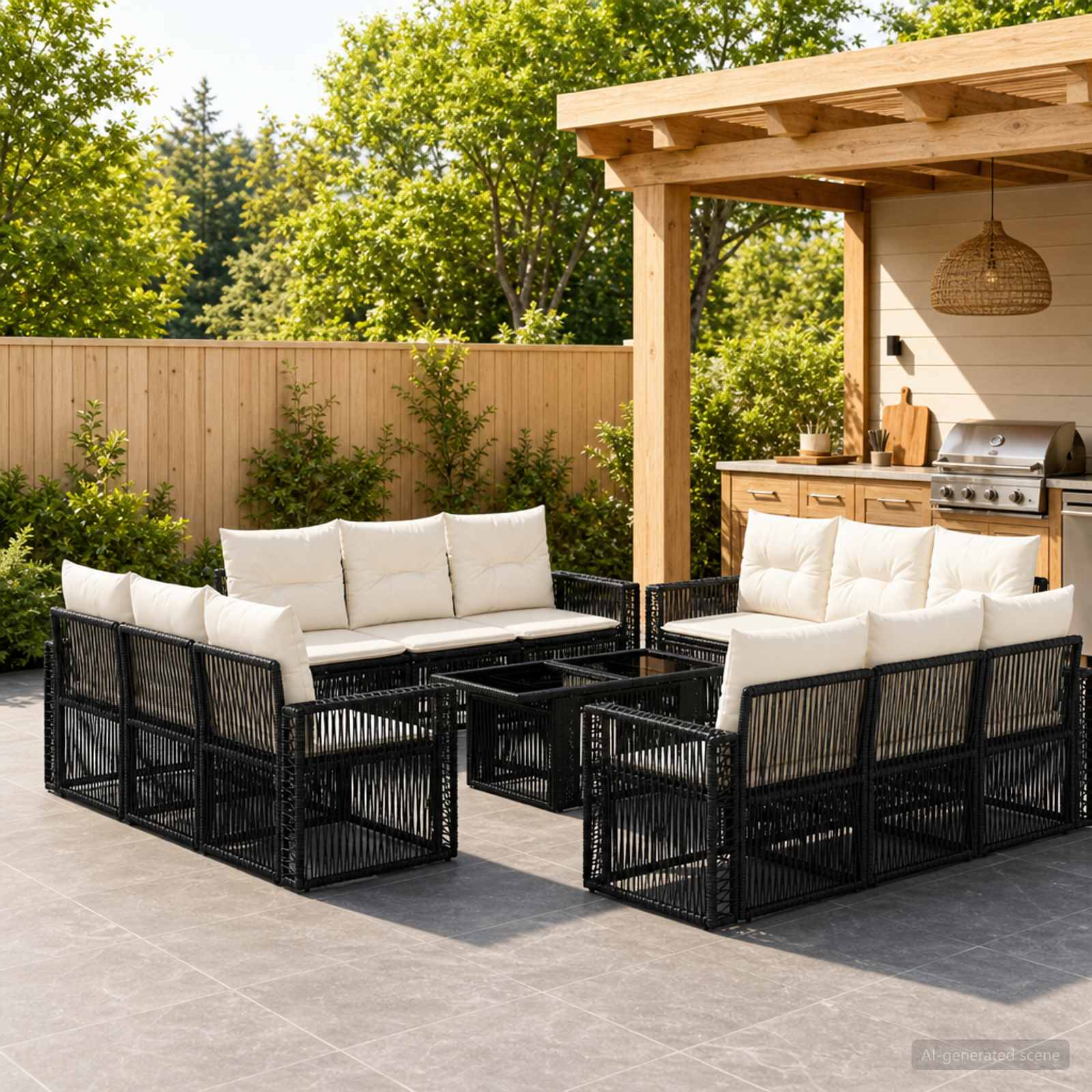 Gartensofa-set 13 stk. Schwarz und Cremeweiß Poly-Rattan
