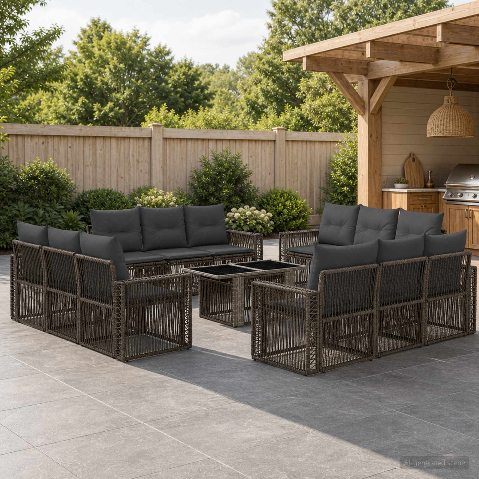 Gartensofa-set 13 stk. Grau und Dunkelgrau Poly-Rattan