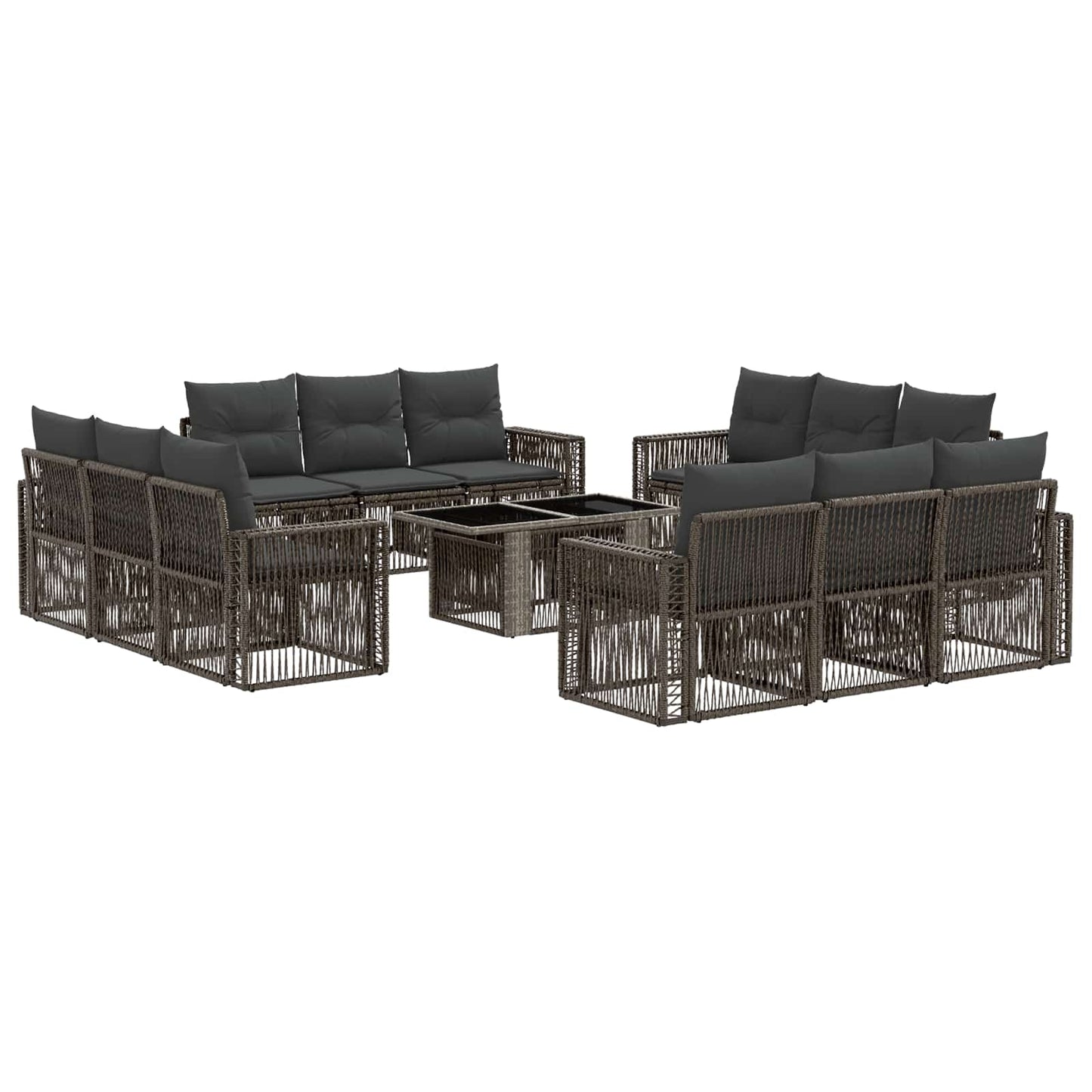 Gartensofa-set 13 stk. Grau und Dunkelgrau Poly-Rattan