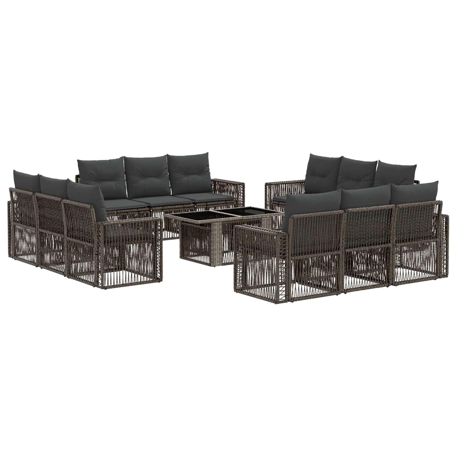 Gartensofa-set 13 stk. Grau und Dunkelgrau Poly-Rattan