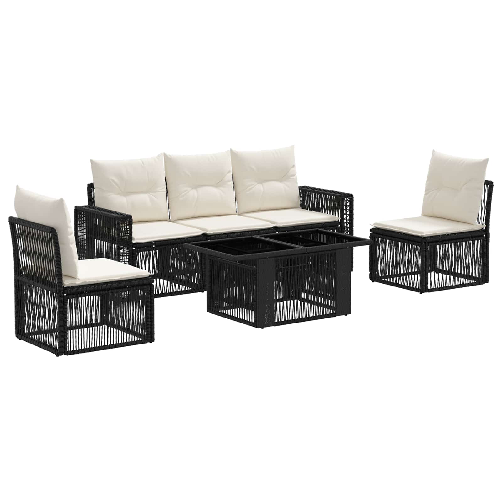 Gartensofa-set 6 stk. Schwarz und Cremeweiß Poly-Rattan