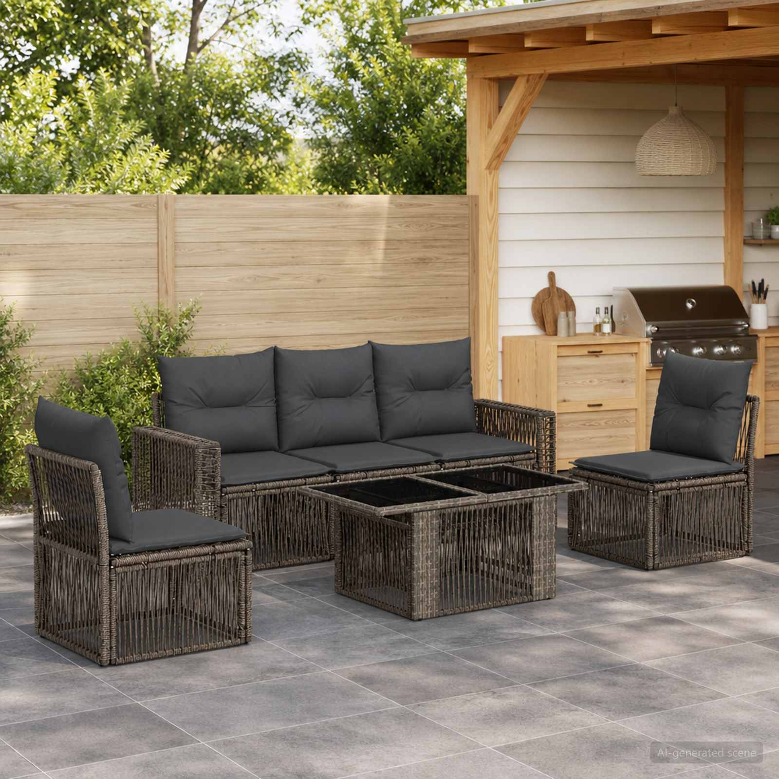 Gartensofa-set 6 stk. Grau und Dunkelgrau Poly-Rattan
