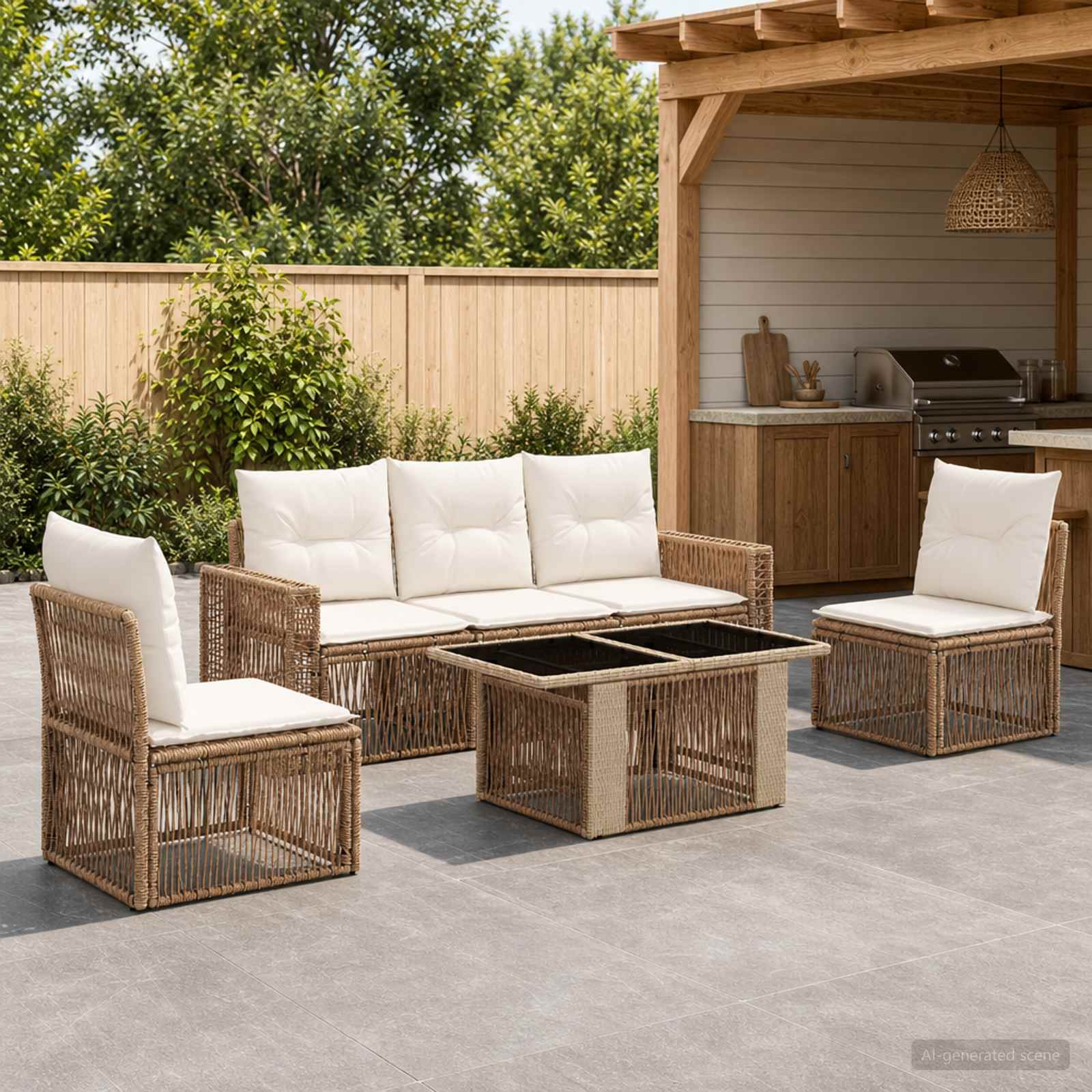 Gartensofa-set 6 stk. Beige und Cremeweiß Poly-Rattan