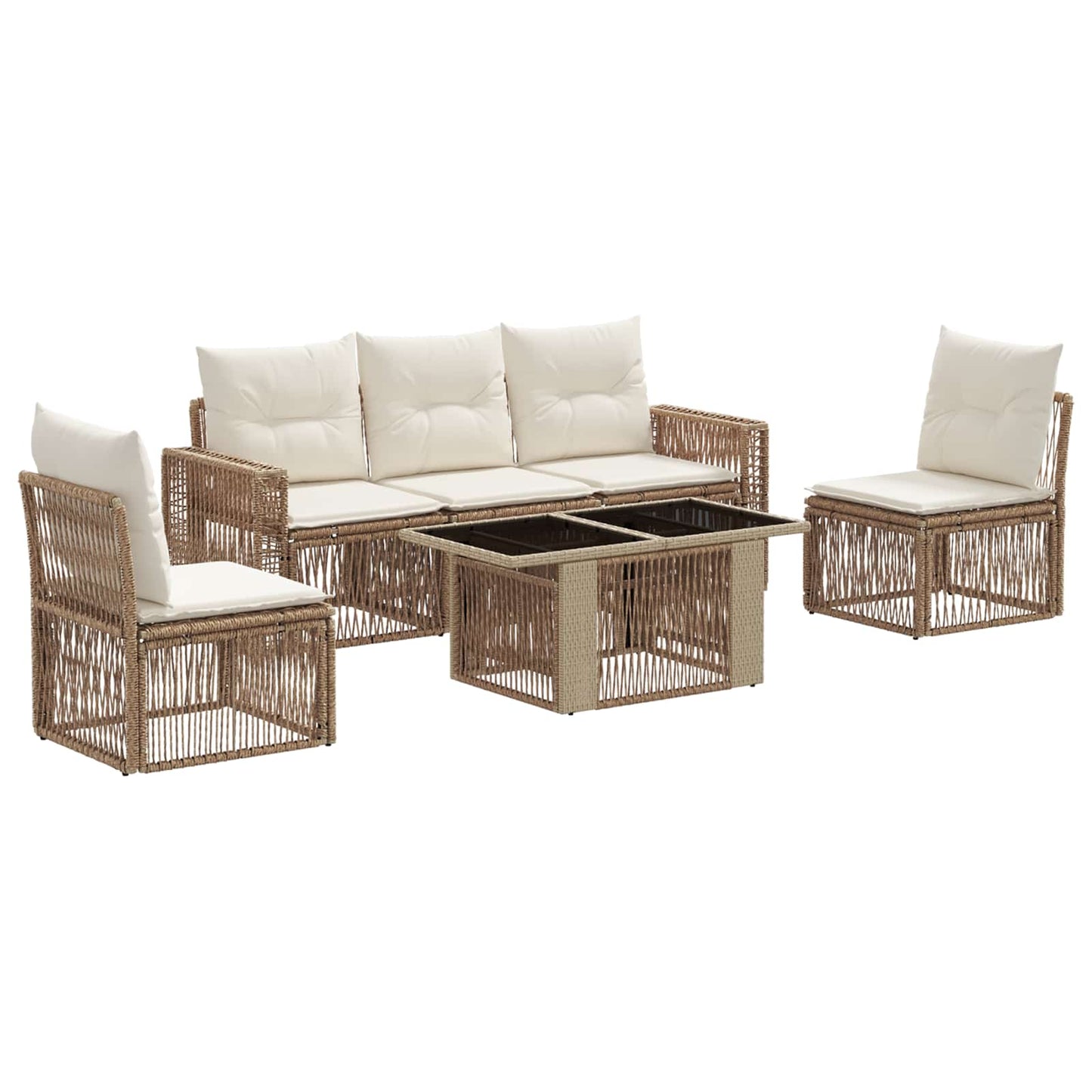 Gartensofa-set 6 stk. Beige und Cremeweiß Poly-Rattan