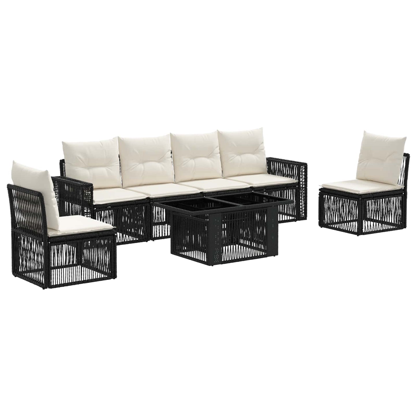 Gartensofa-set 7 stk. Schwarz und Cremeweiß Poly-Rattan