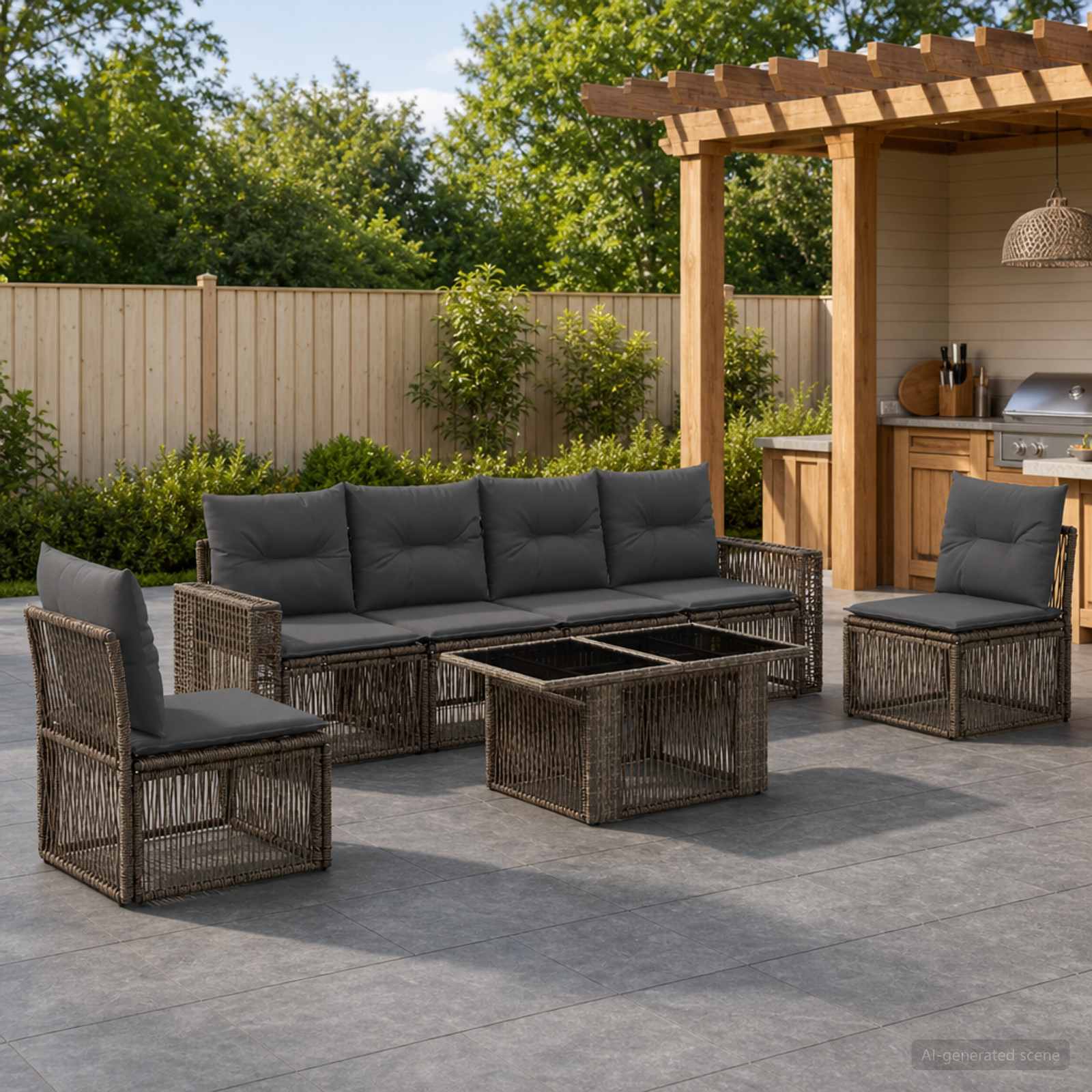 Gartensofa-set 7 stk. Grau und Dunkelgrau Poly-Rattan