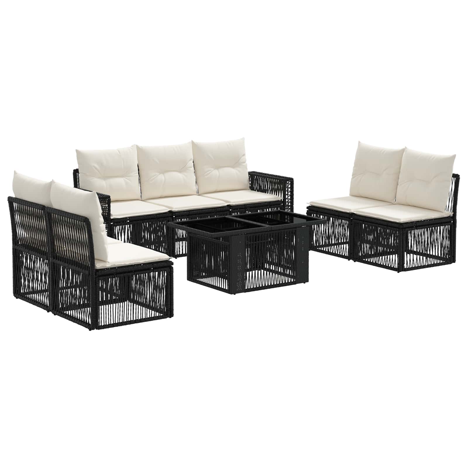 Gartensofa-set 8 stk. Schwarz und Cremeweiß Poly-Rattan