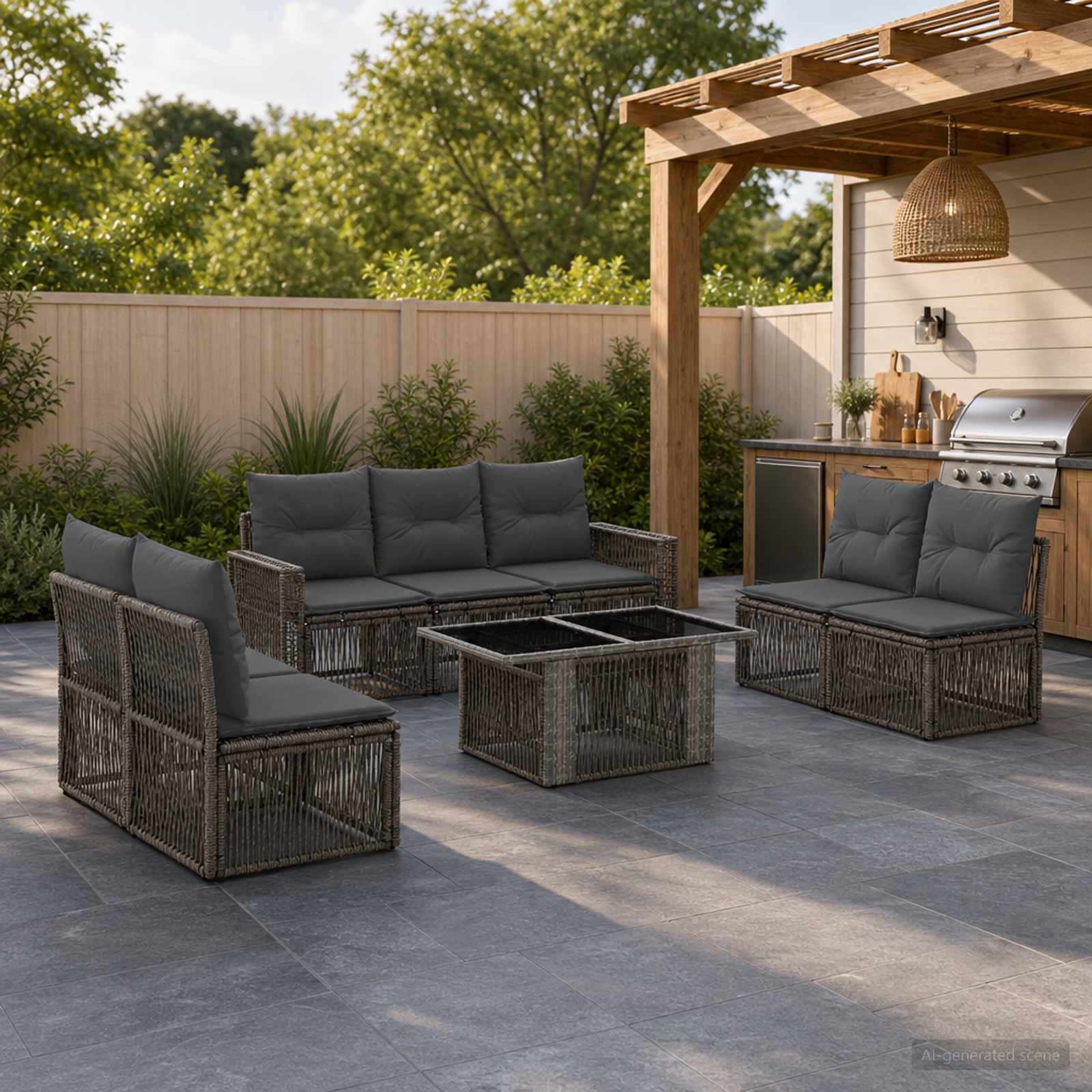 Gartensofa-set 8 stk. Grau und Dunkelgrau Poly-Rattan